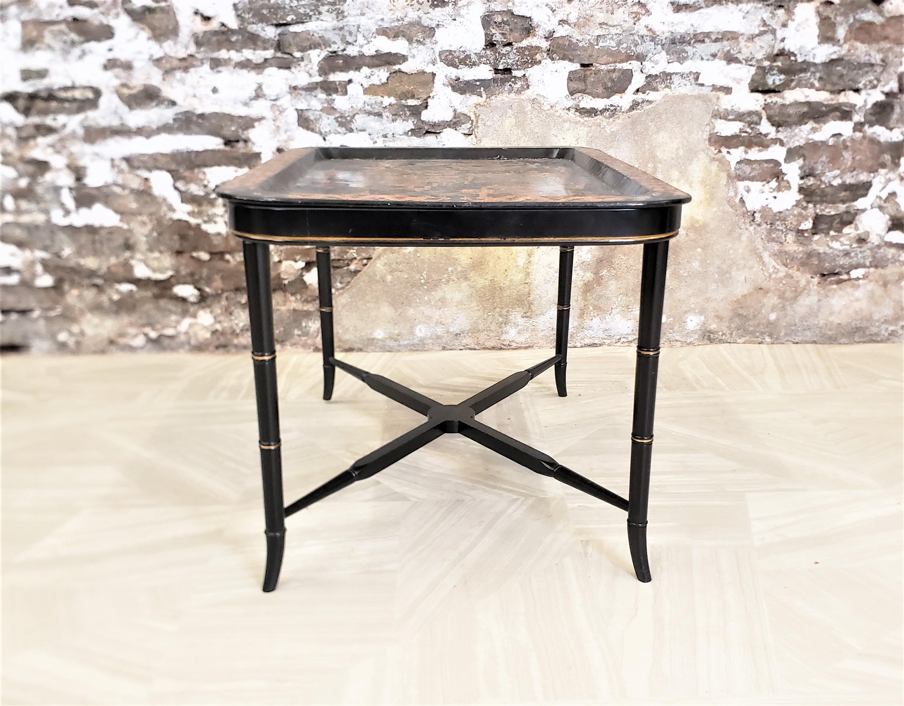 19th Century Antique Chinoiserie Stylied English Paper Mache Tray on Stand Accent Side Table