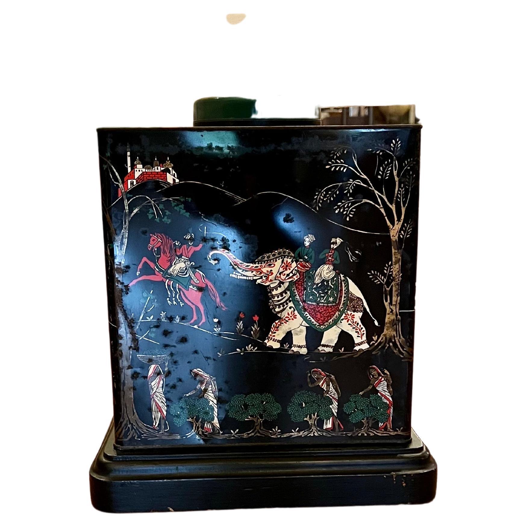 Antique Chinoisiere French Metal Tea Canister Lamp In Good Condition In San Diego, CA