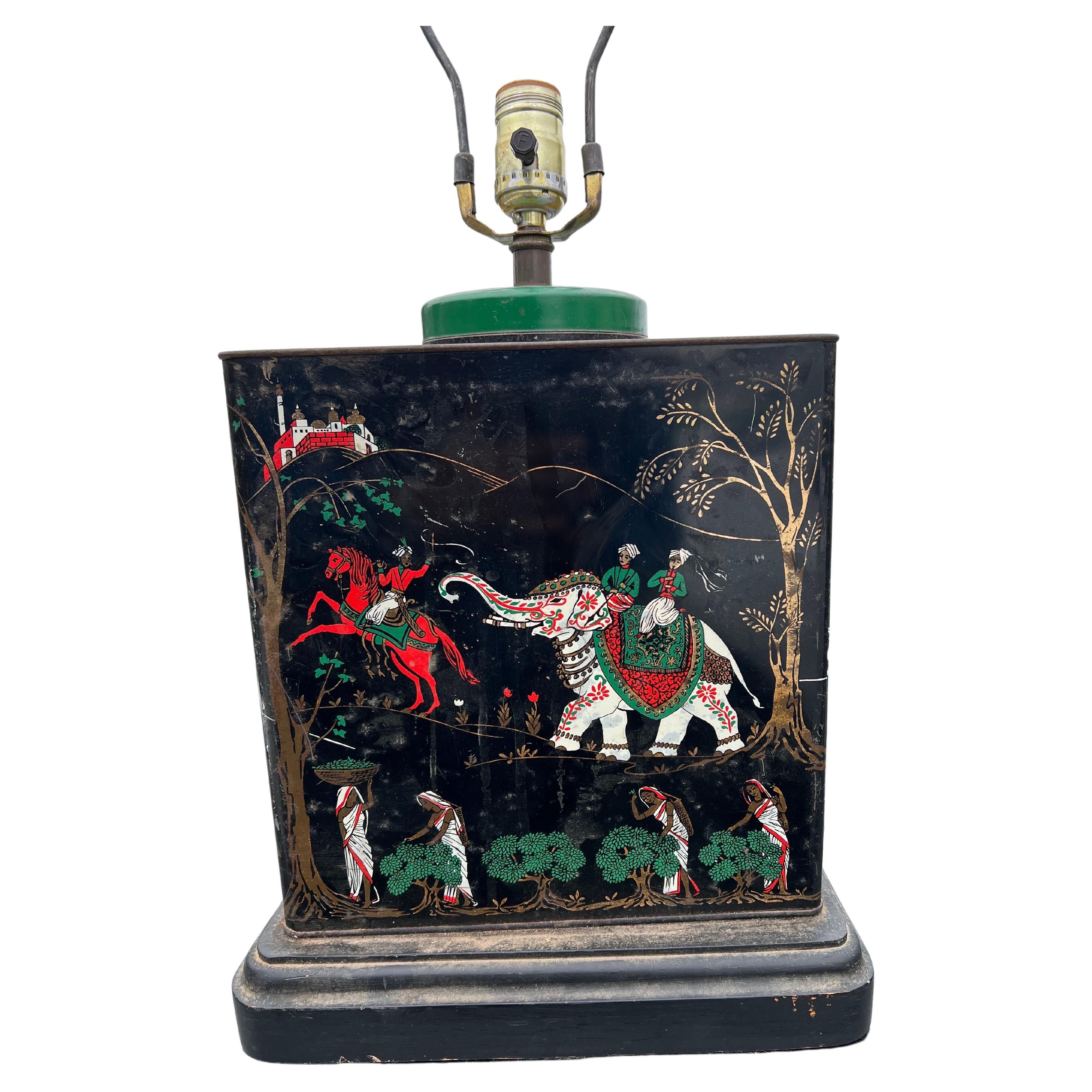Antique Chinoisiere French Metal Tea Canister Lamp 2