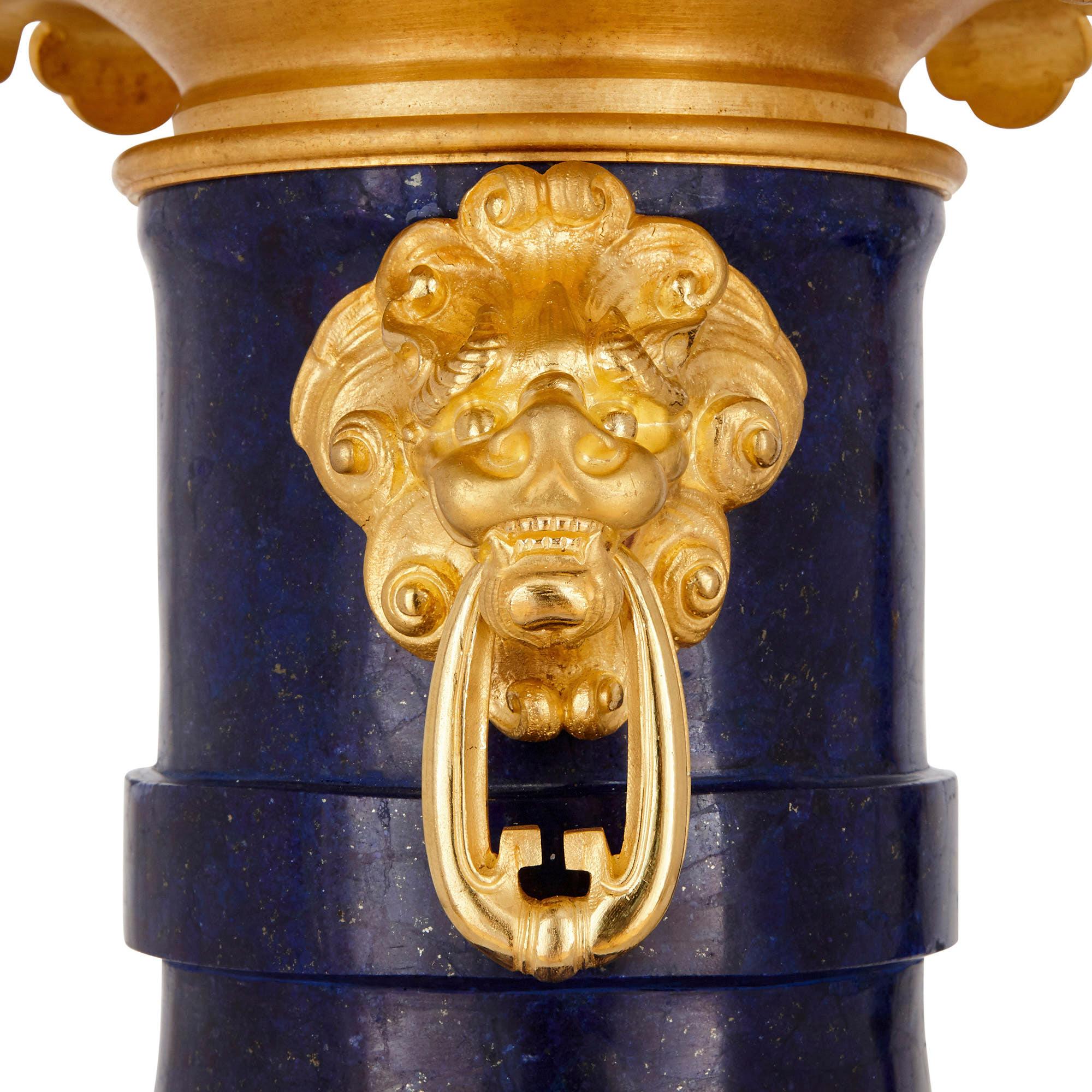 Antique Chinoiserie Style Lapis Lazuli and Gilt Bronze Urn In Good Condition For Sale In London, GB