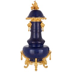 Antique Chinoiserie Style Lapis Lazuli and Gilt Bronze Urn