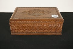 Antique Chipped Carved Camphor Wood Box, Scotland 1880