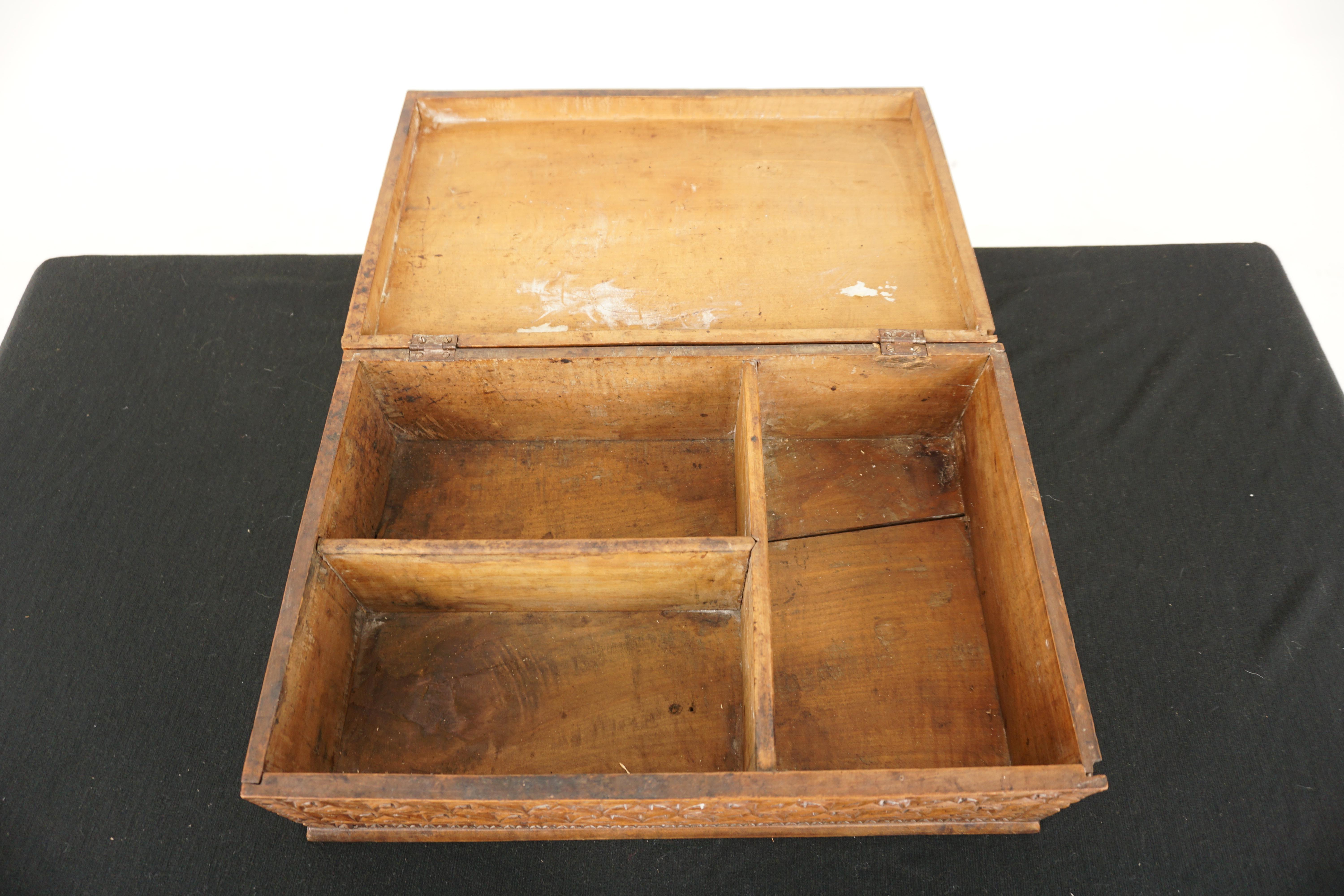 19th Century Antique Chipped Carved Camphor Wood Box, Scotland 1880 For Sale
