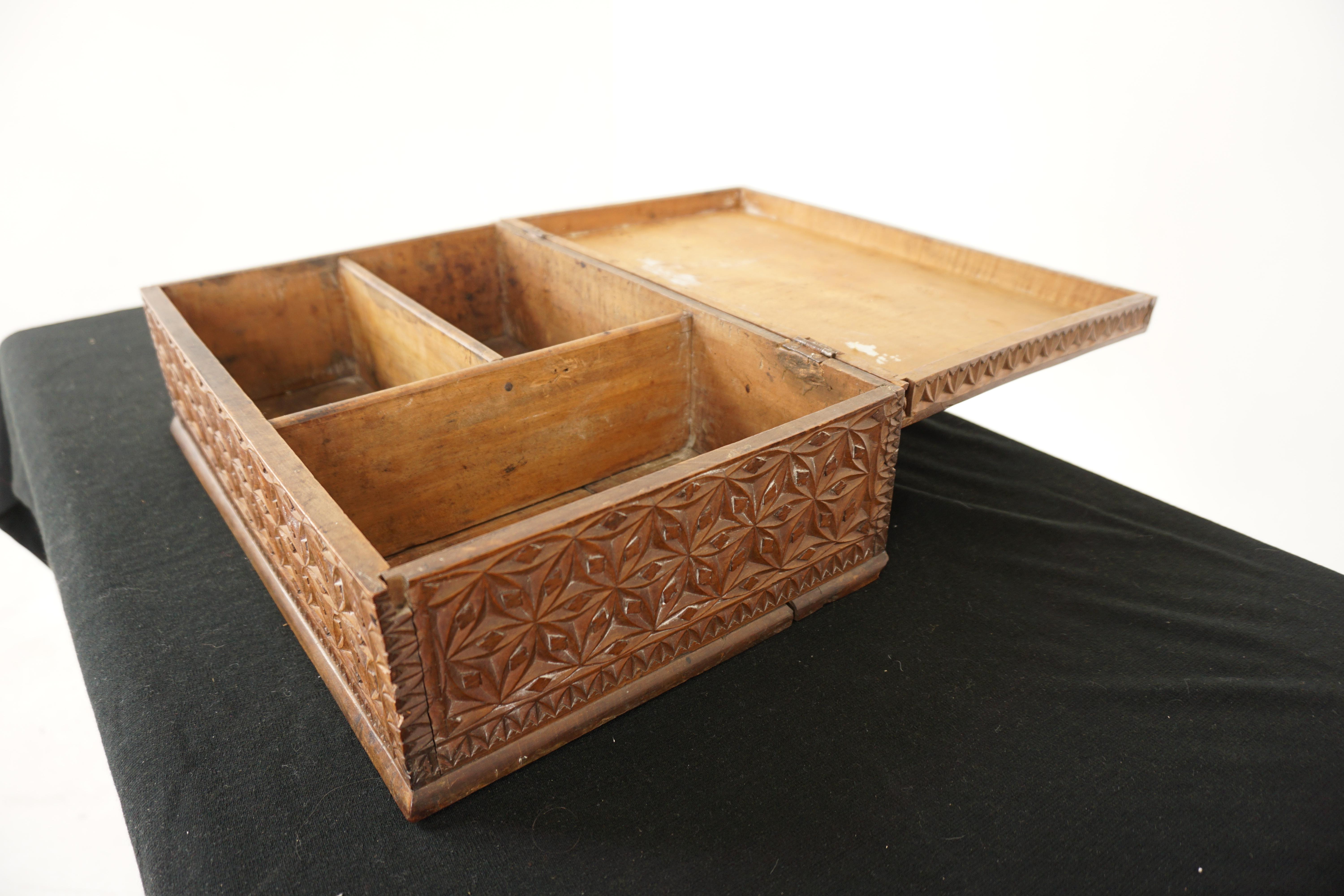 Antique Chipped Carved Camphor Wood Box, Scotland 1880 For Sale 1
