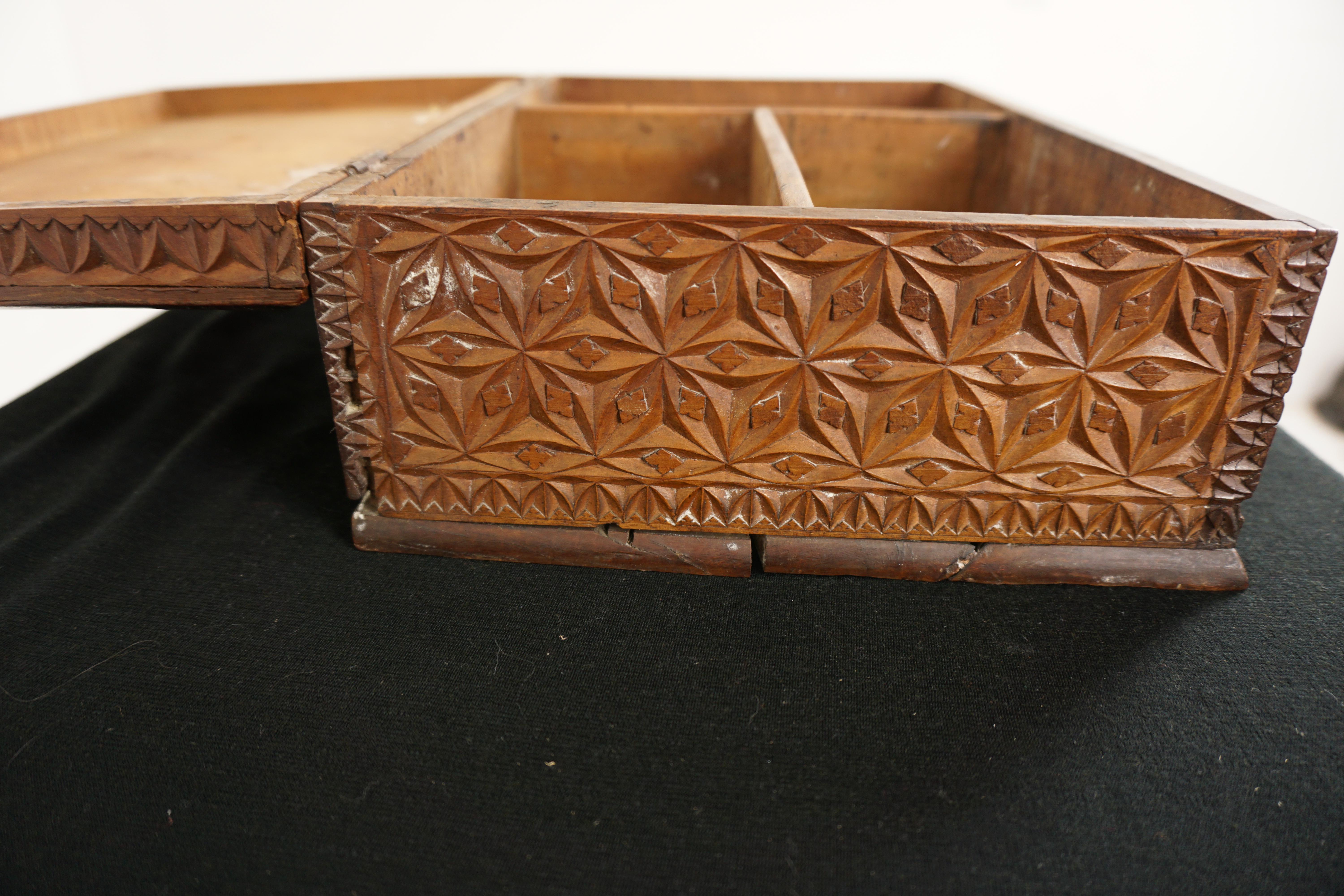 Antique Chipped Carved Camphor Wood Box, Scotland 1880 For Sale 2