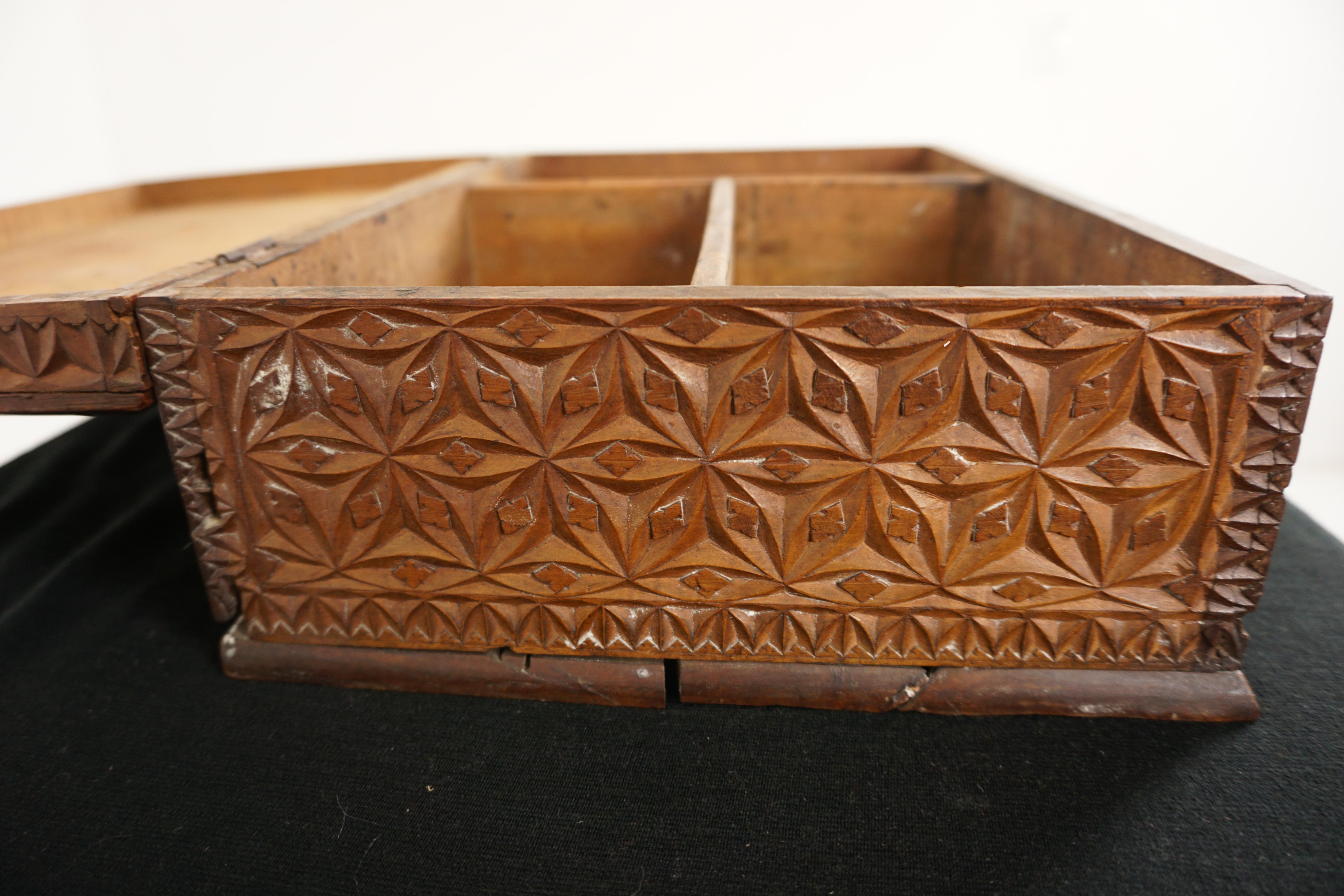 Antique Chipped Carved Camphor Wood Box, Scotland 1880 For Sale 3