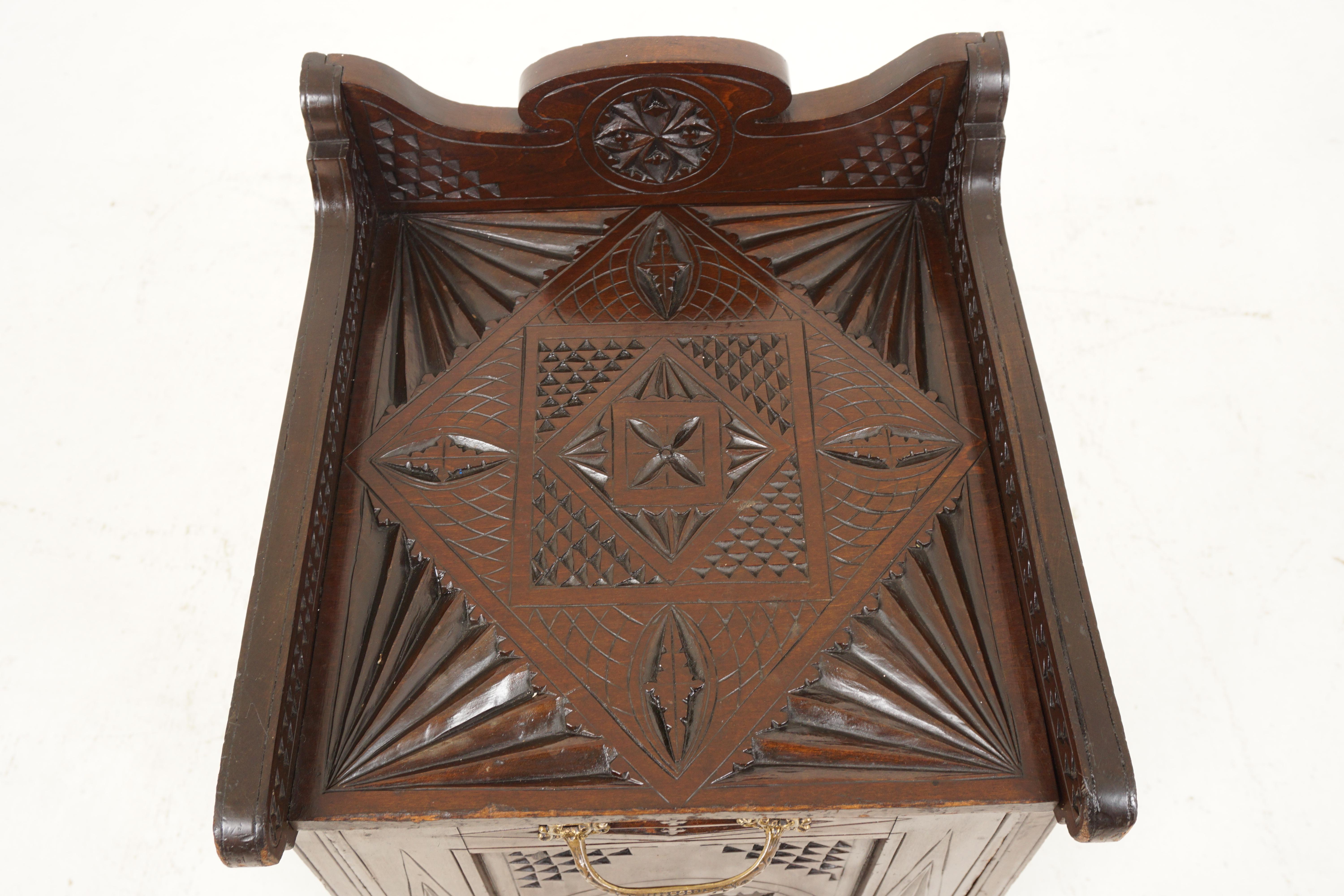 Hand-Crafted Antique Chipped Carved Coal Box, Scuttle Box, Purdonium, Scotland 1880, H268 For Sale