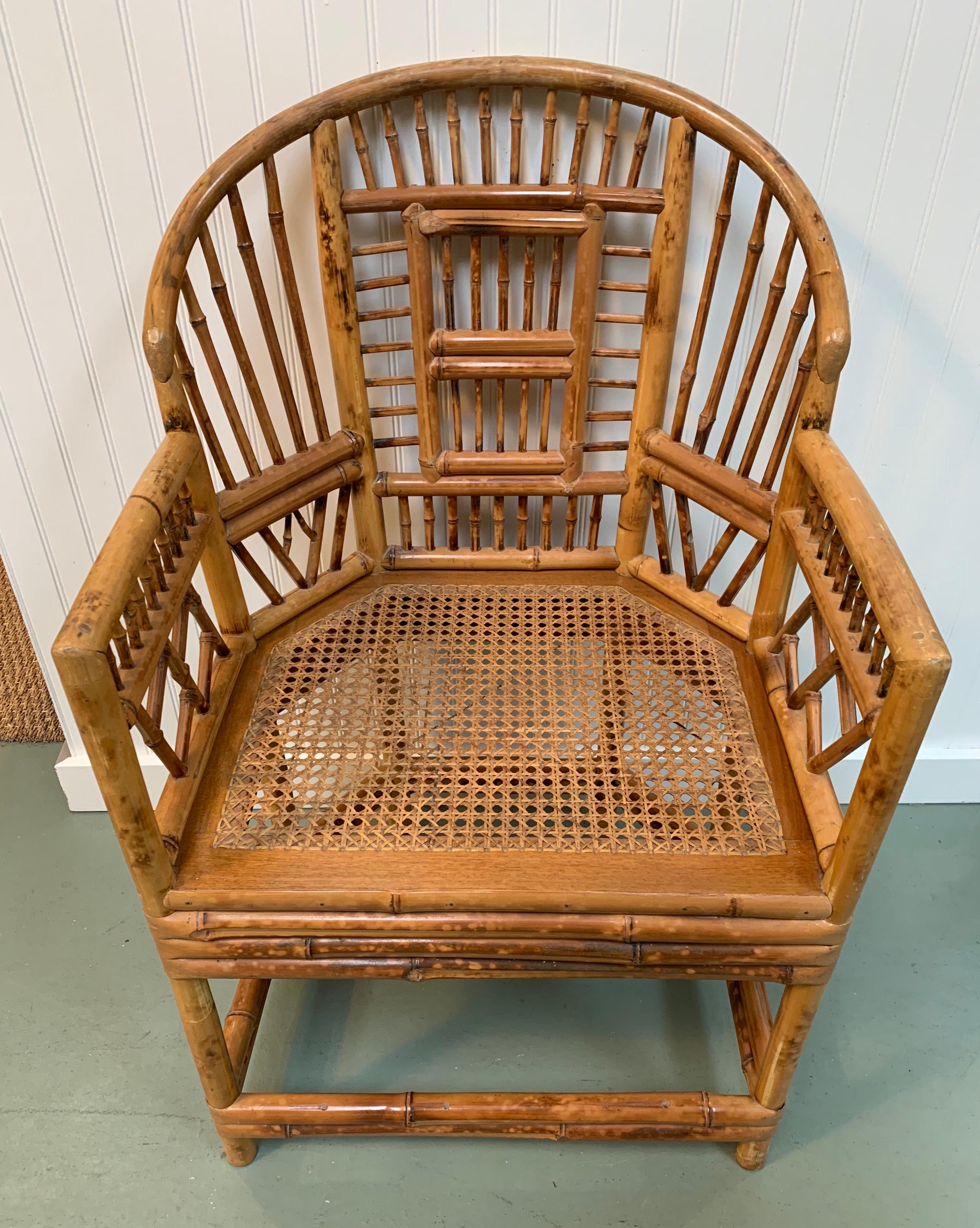 Early 20th century Chinese Chippendale bamboo armchair with cane seat. 
Wonderful condition.

     
