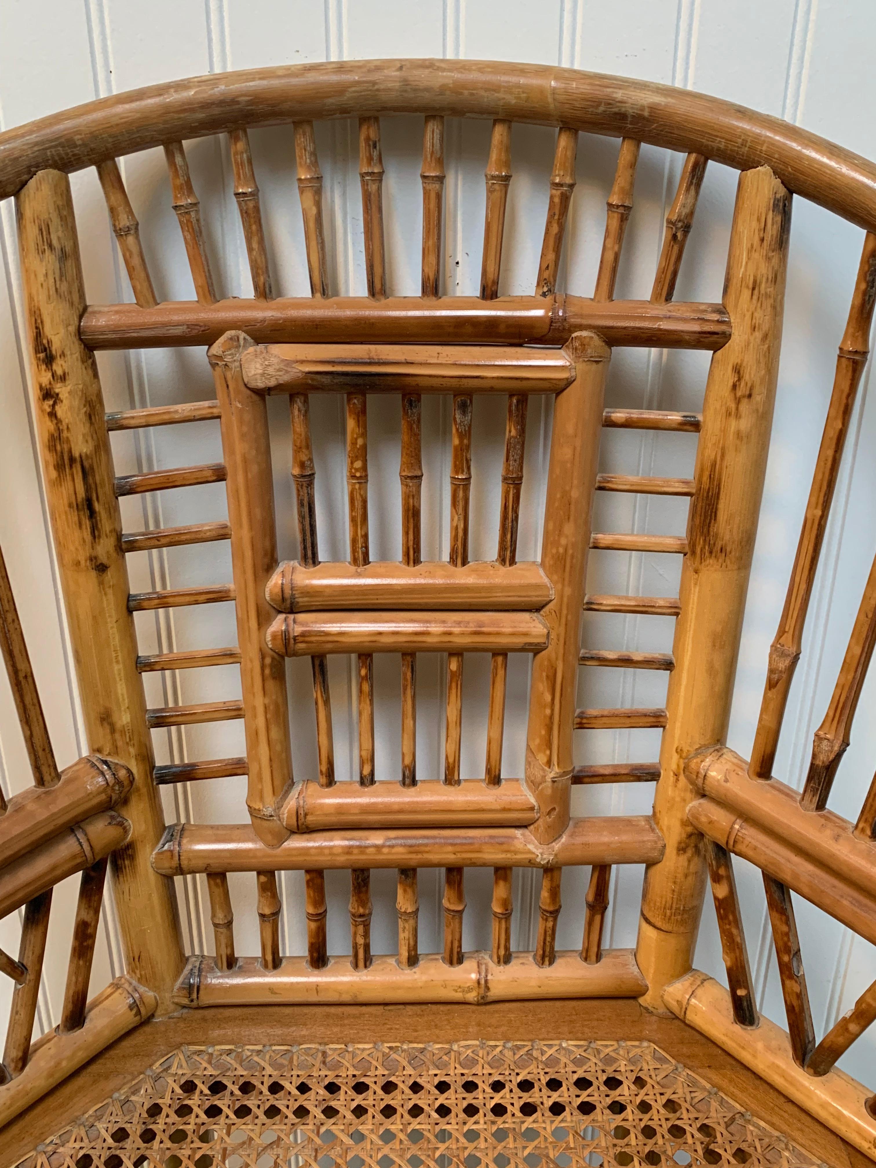 Chinese Antique Chippendale Bamboo and Cane Seat Armchair For Sale