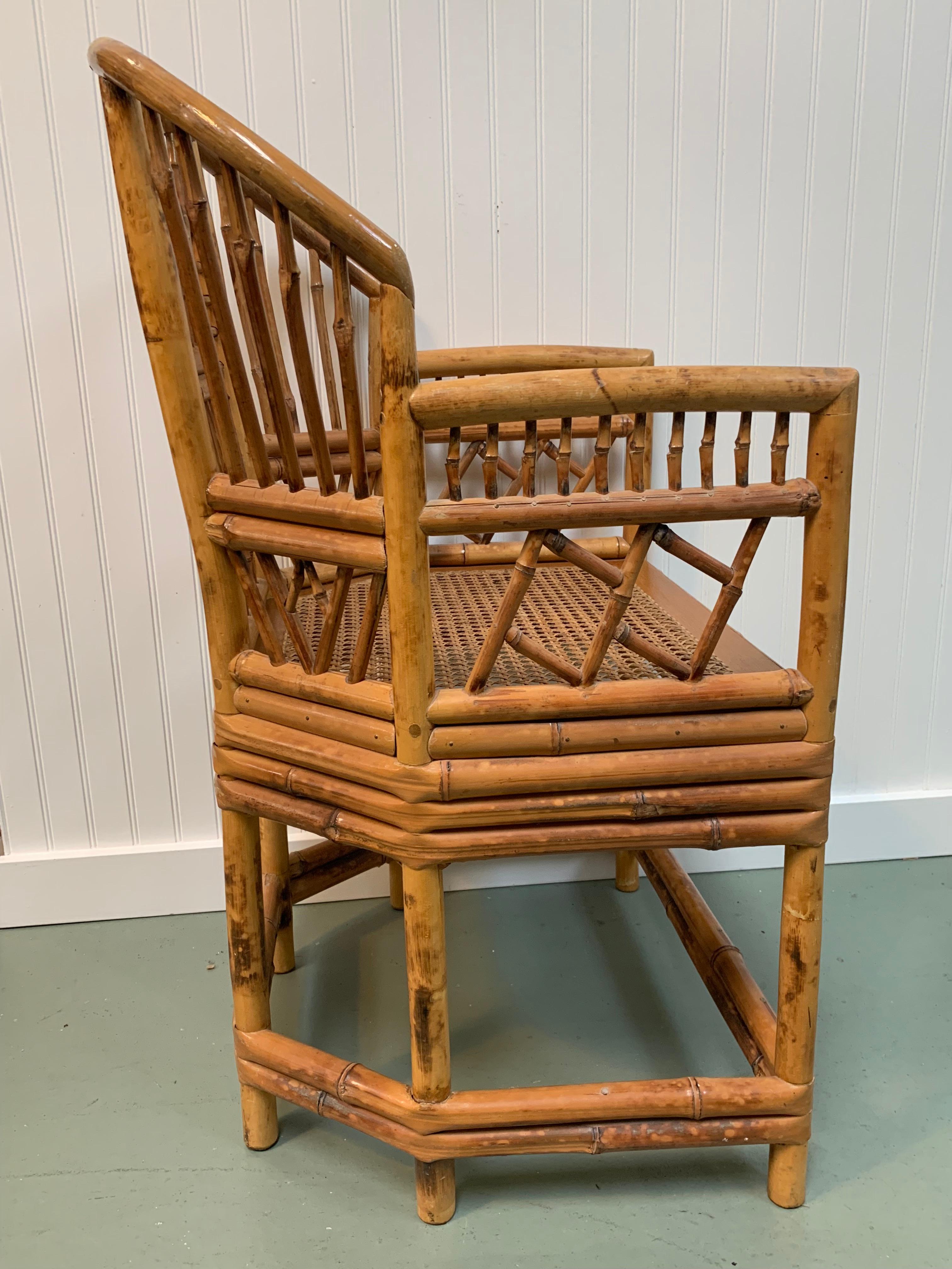 Caning Antique Chippendale Bamboo and Cane Seat Armchair For Sale