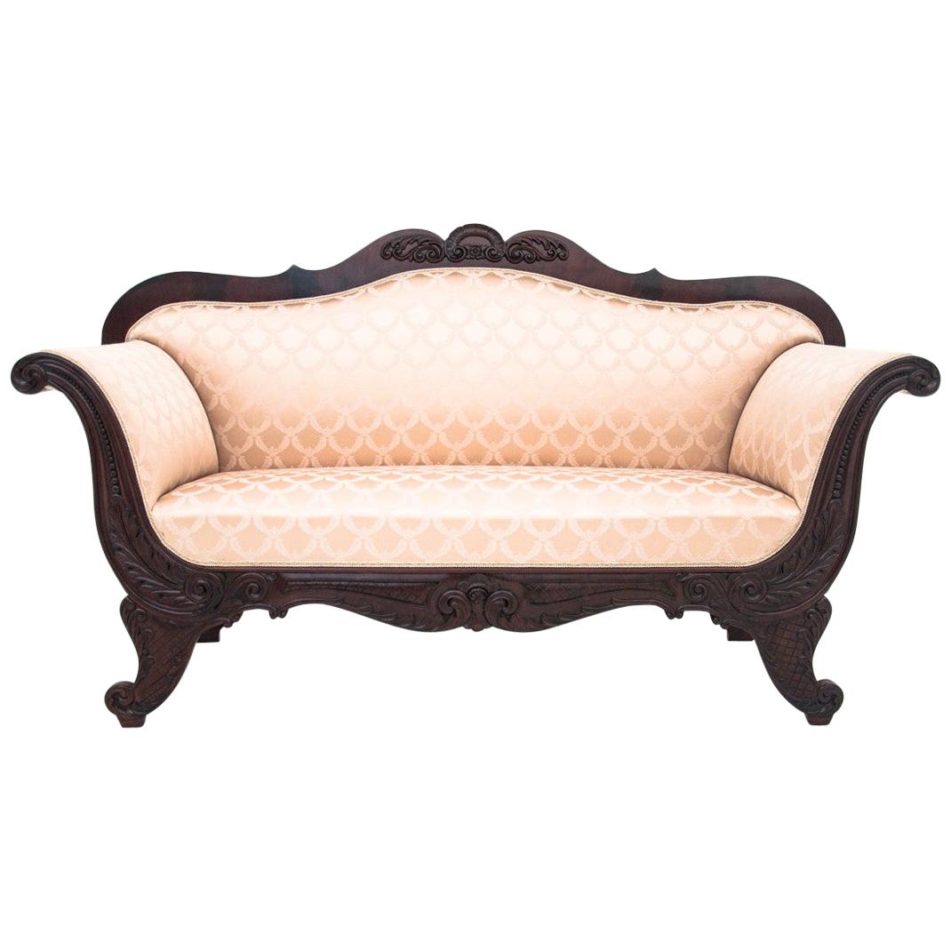 Antique Chippendale Beige Sofa, Mid-19th Century