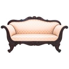 Antique Chippendale Beige Sofa, Mid-19th Century