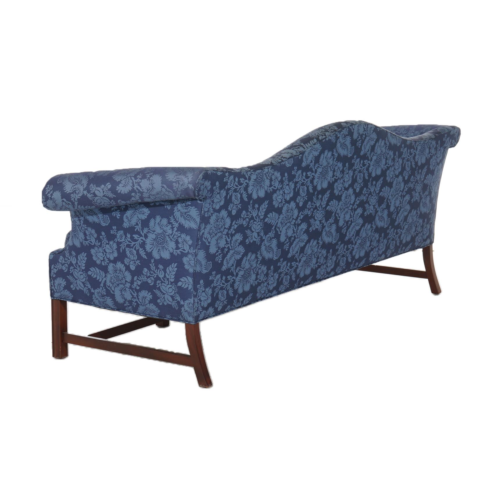 Antique Chippendale Camelback Sofa with Scroll Arms, Blue, C1930 2