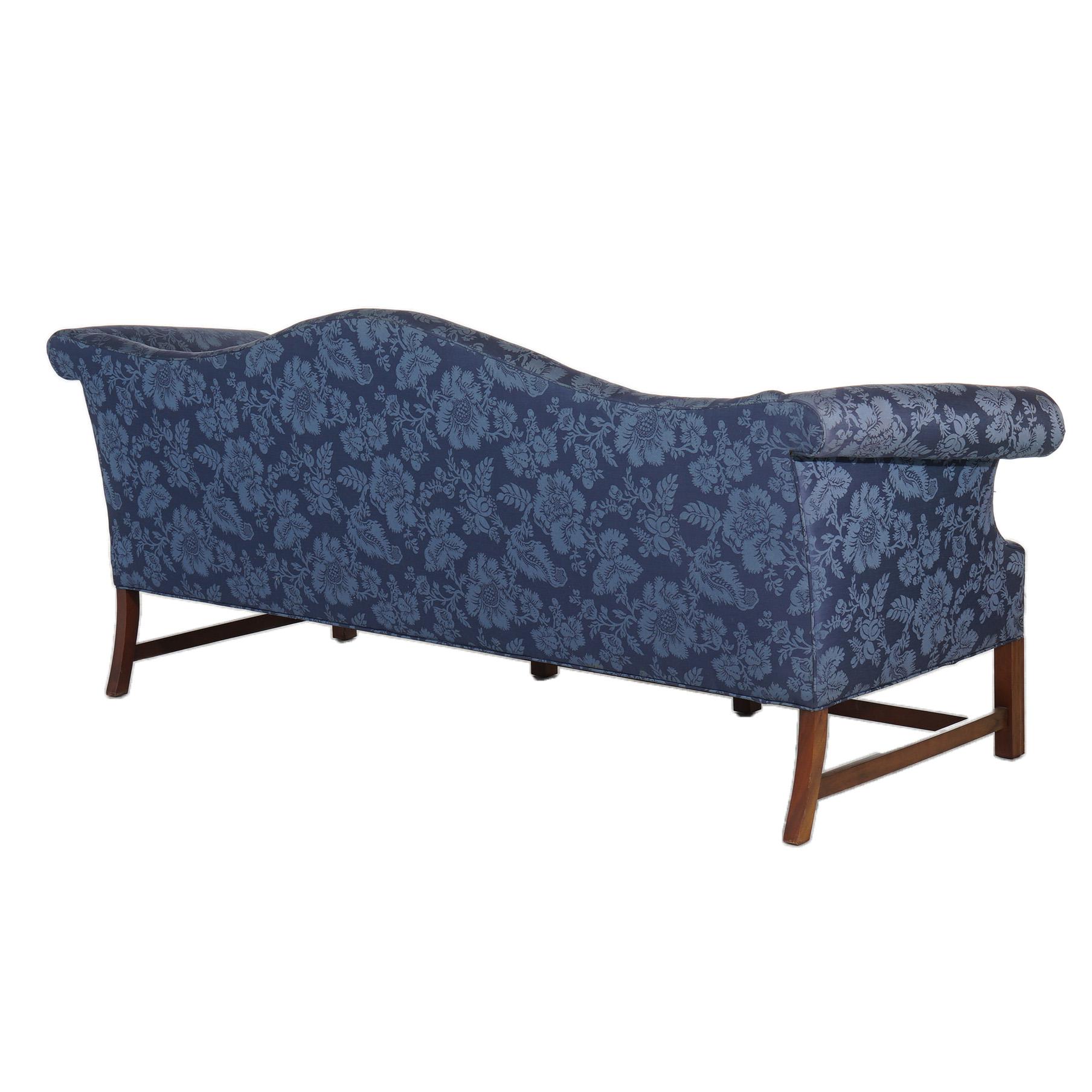 Antique Chippendale Camelback Sofa with Scroll Arms, Blue, C1930 For Sale 3