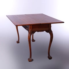 Antique Chippendale Carved Mahogany Convertible Draw-Top Sofa Table, Circa 1910