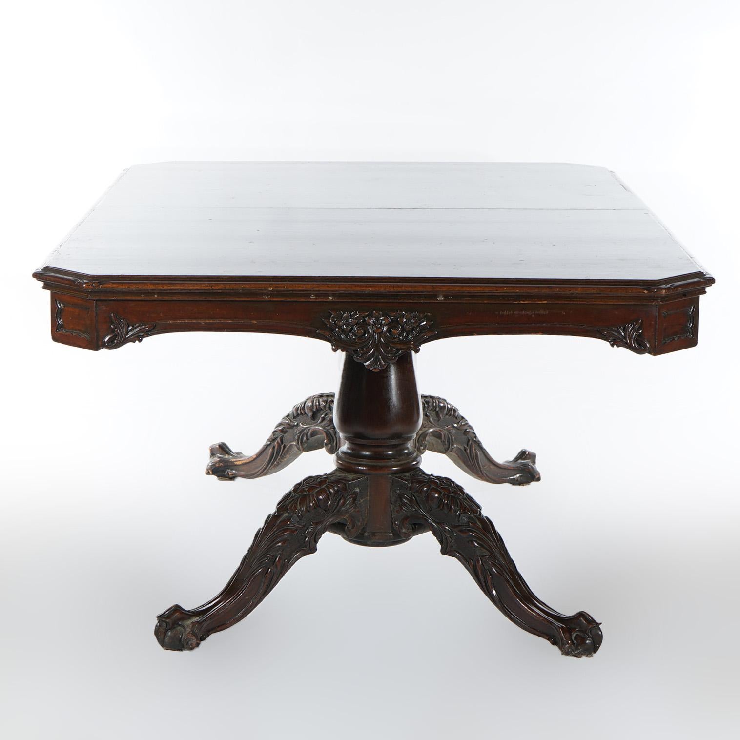 Antique Chippendale Carved Mahogany Double Pedestal Dining Table Circa 1930 For Sale 9