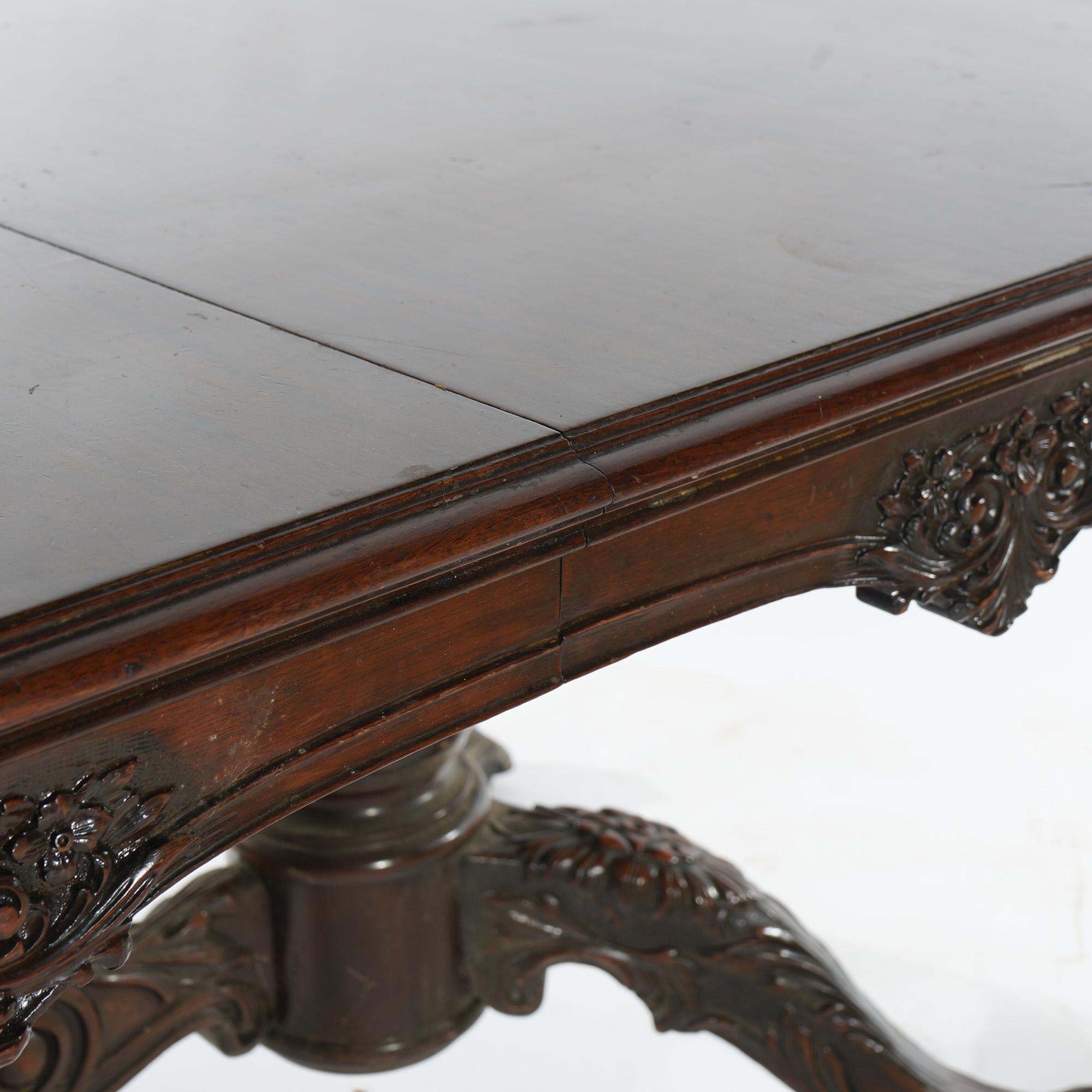 Antique Chippendale Carved Mahogany Double Pedestal Dining Table Circa 1930 For Sale 15