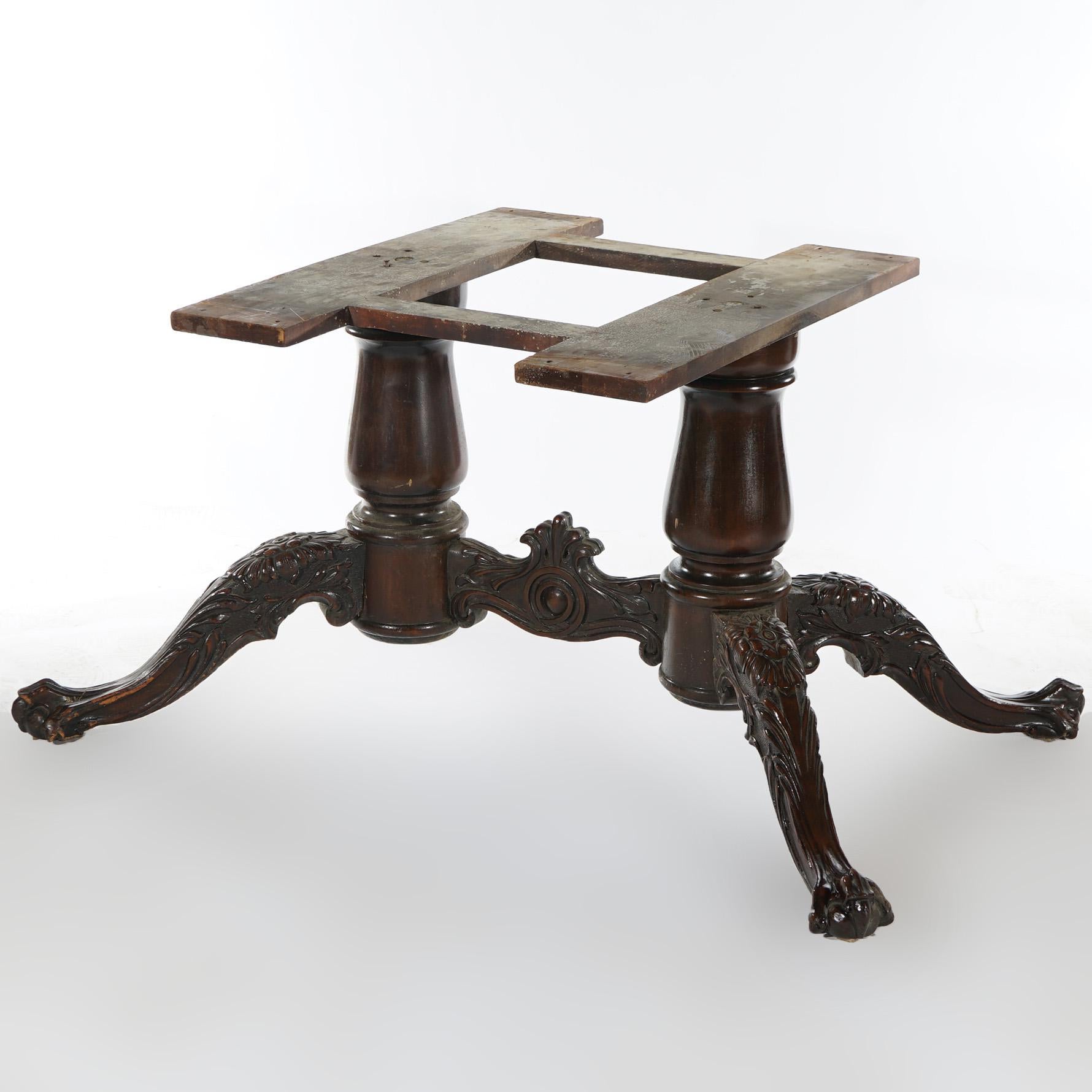 Antique Chippendale Carved Mahogany Double Pedestal Dining Table Circa 1930 In Good Condition For Sale In Big Flats, NY