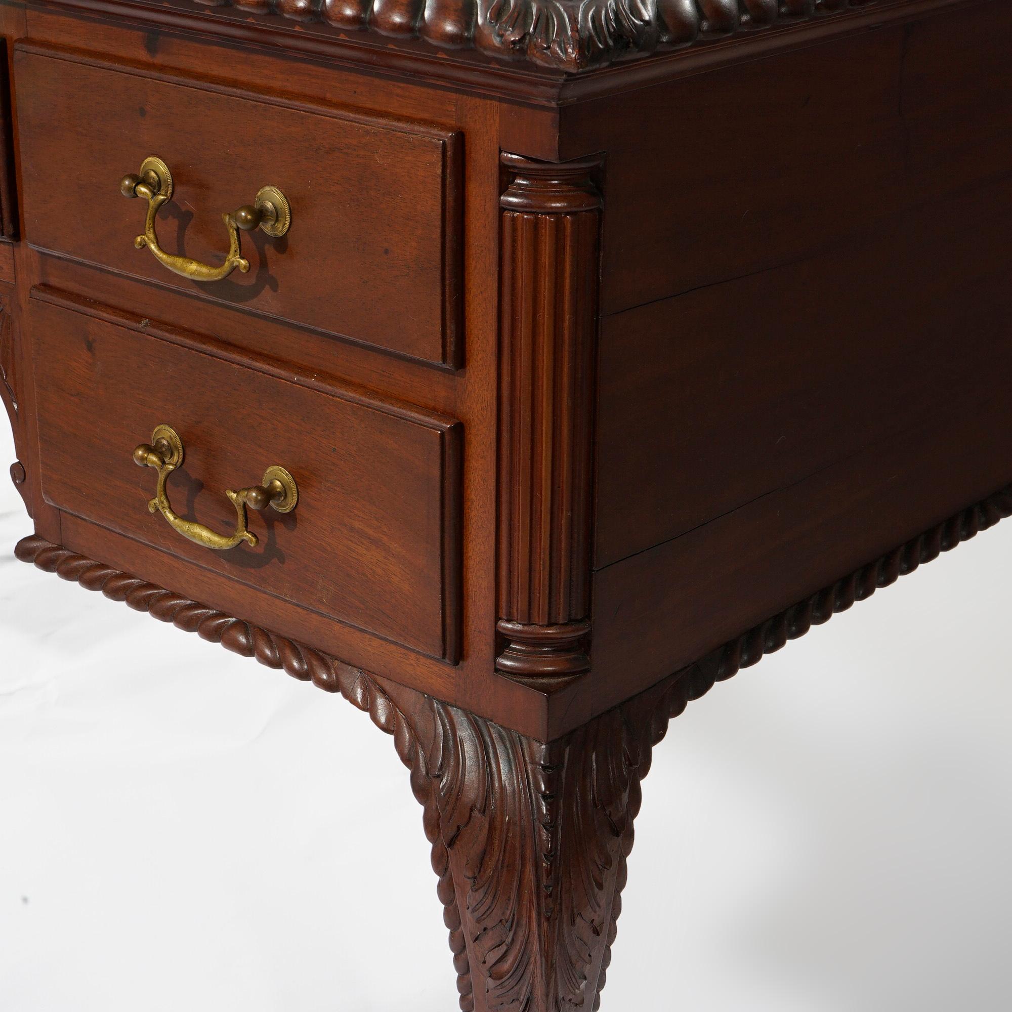 Antique Chippendale Carved Mahogany Knee Hole Desk, Claw & Ball Feet, C1920 For Sale 8