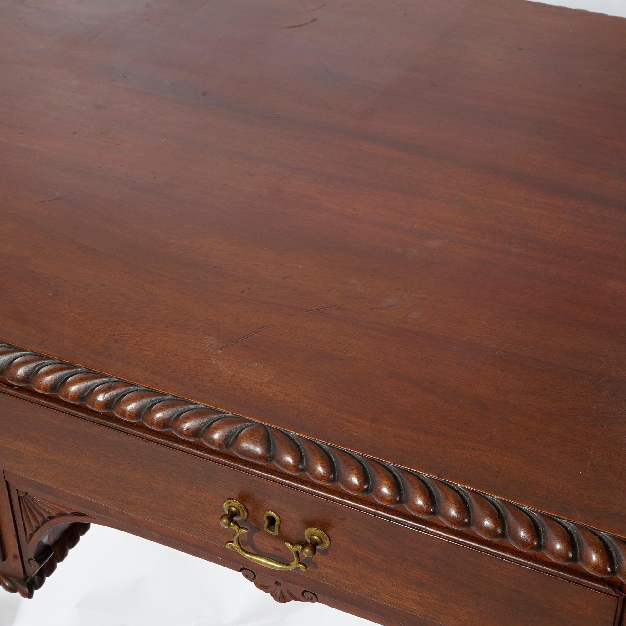 Antique Chippendale Carved Mahogany Knee Hole Desk, Claw & Ball Feet, C1920 8