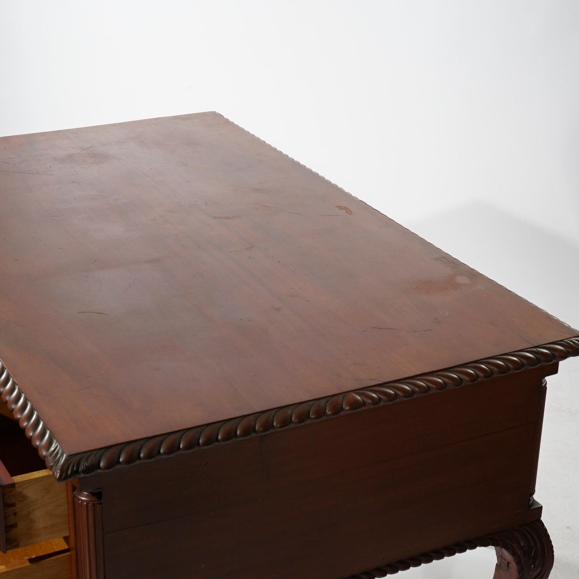 Antique Chippendale Carved Mahogany Knee Hole Desk, Claw & Ball Feet, C1920 10