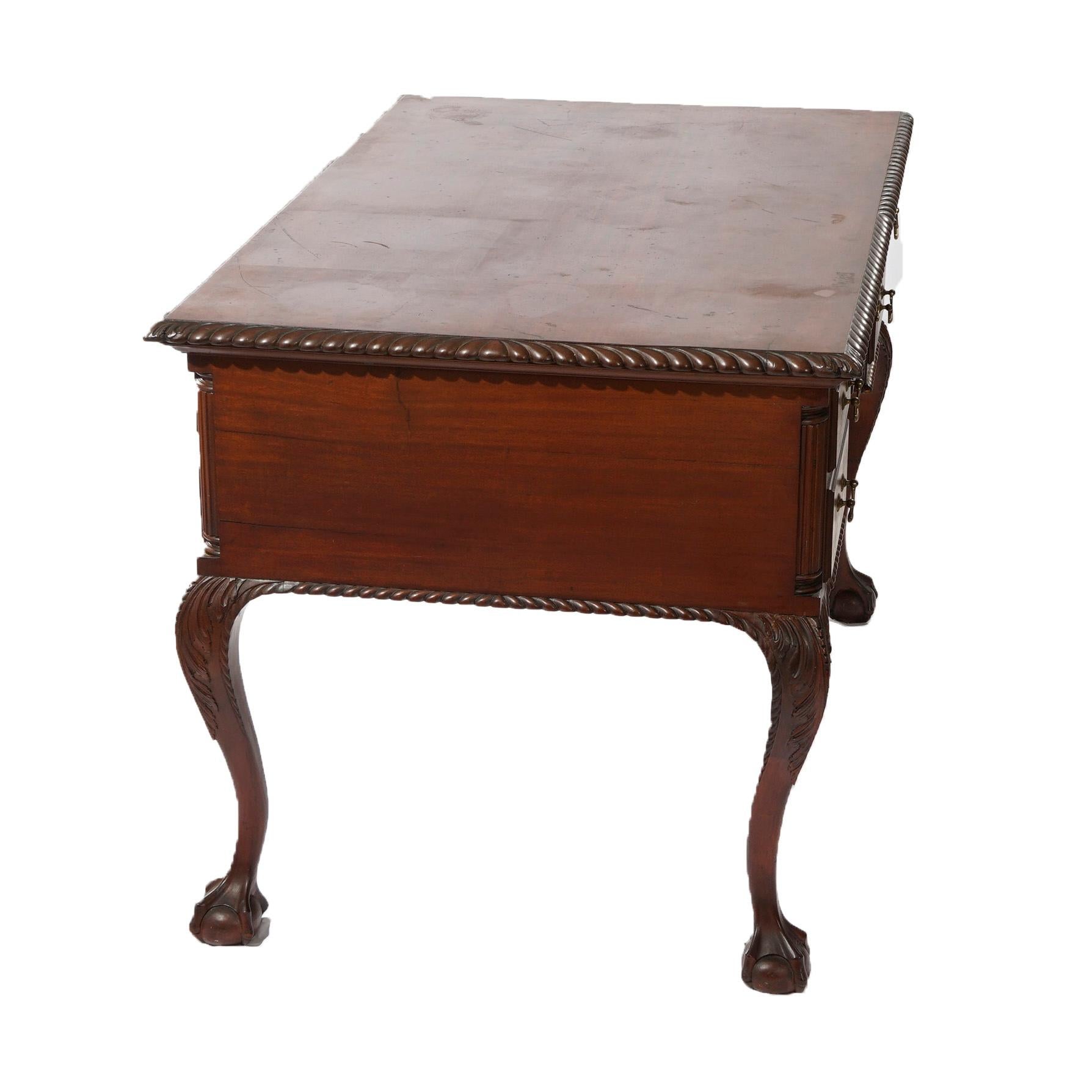Antique Chippendale Carved Mahogany Knee Hole Desk, Claw & Ball Feet, C1920 For Sale 2