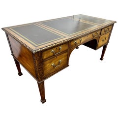 Antique Chippendale Carved Mahogany Leather Top Desk