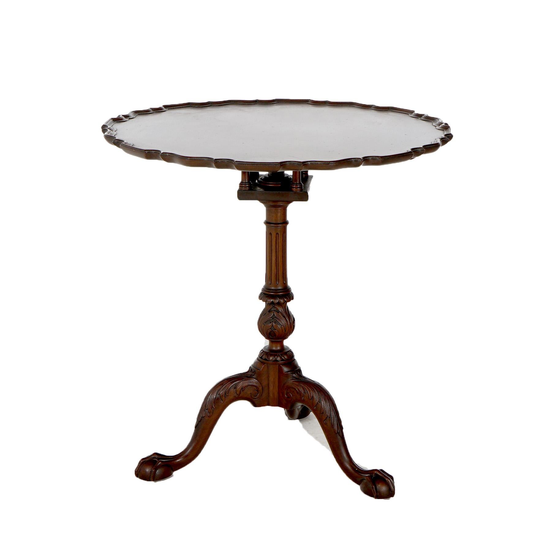 Antique Chippendale Carved Mahogany Pie Crust Tilt Top Table C1930 In Good Condition For Sale In Big Flats, NY