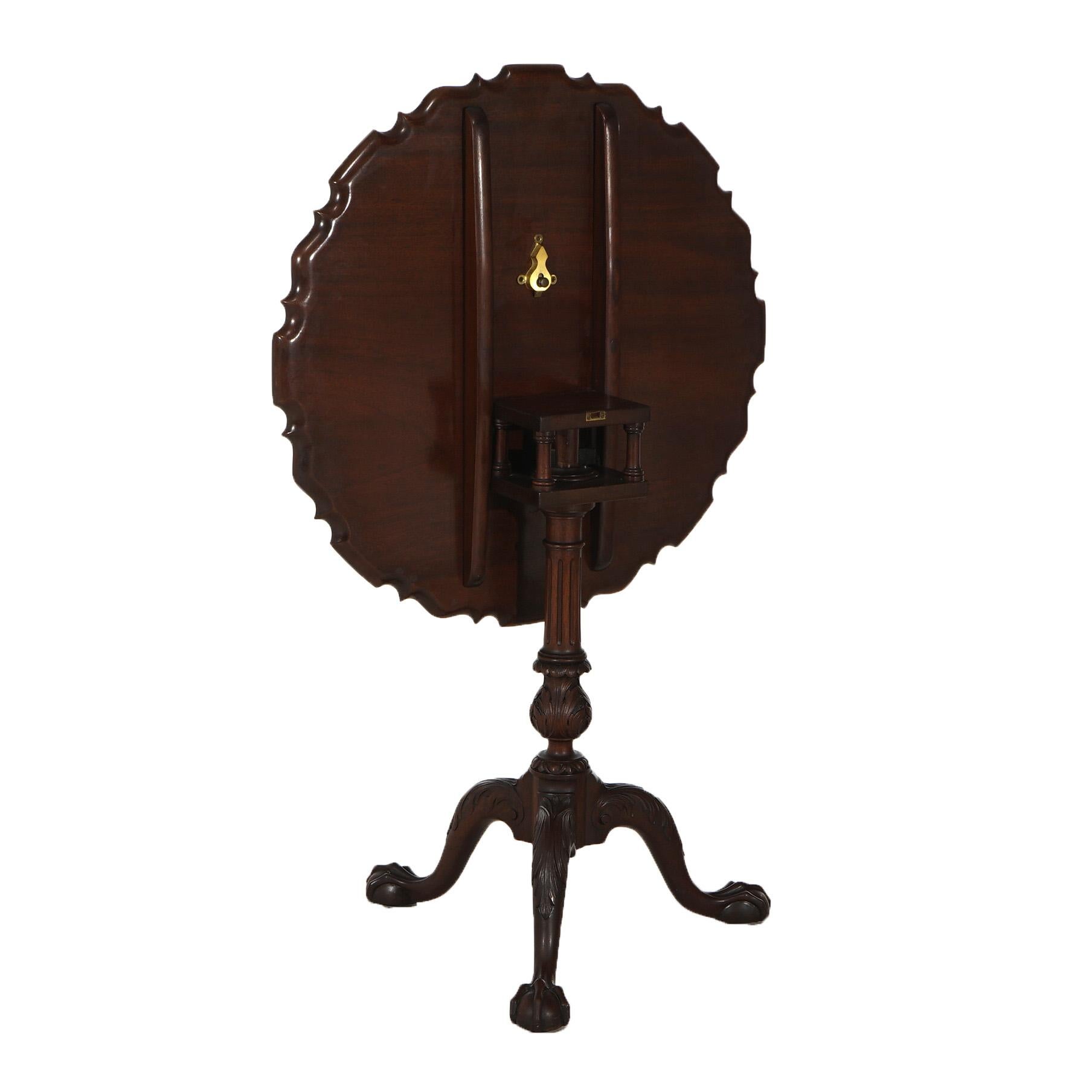 20th Century Antique Chippendale Carved Mahogany Pie Crust Tilt Top Table C1930 For Sale