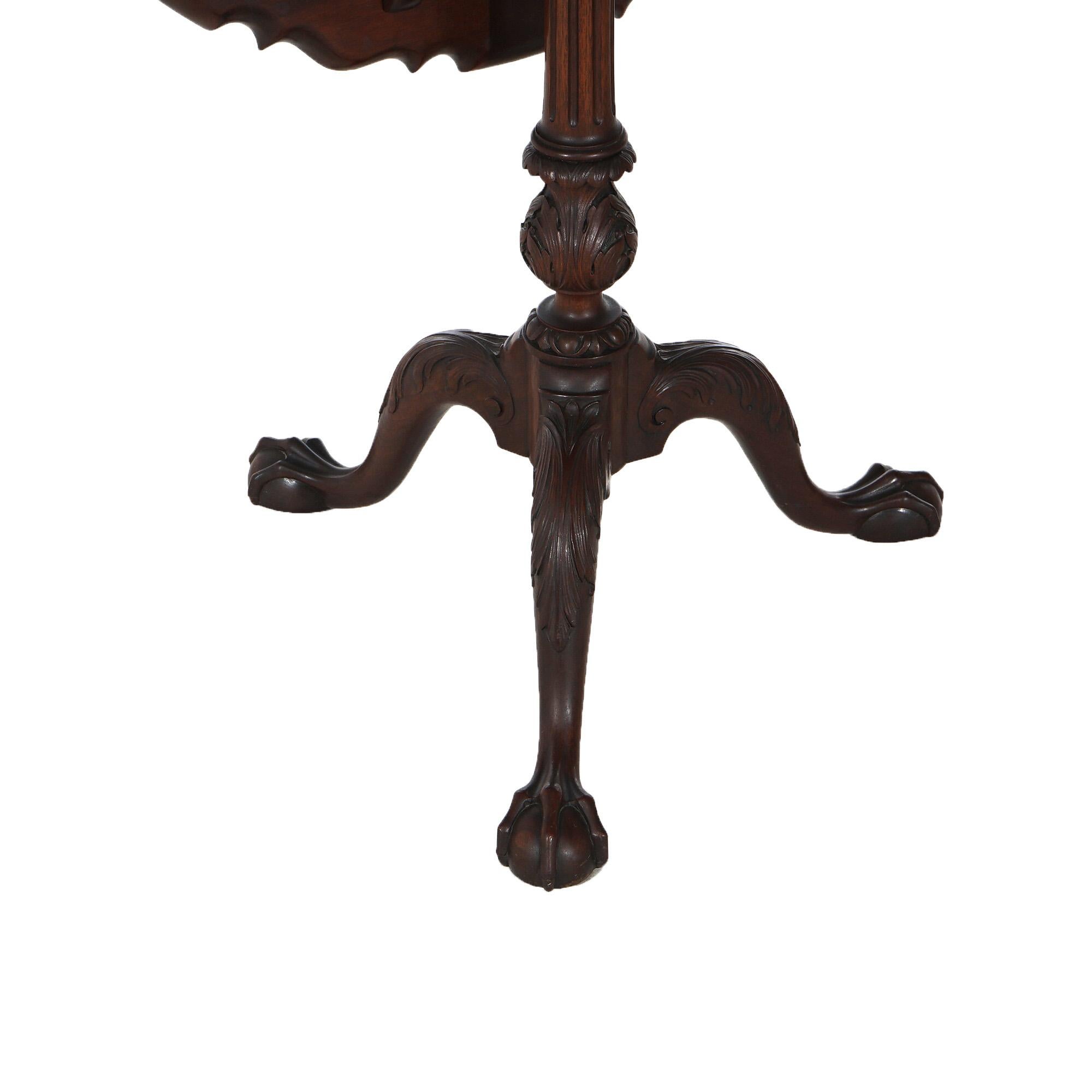 Antique Chippendale Carved Mahogany Pie Crust Tilt Top Table C1930 For Sale 4