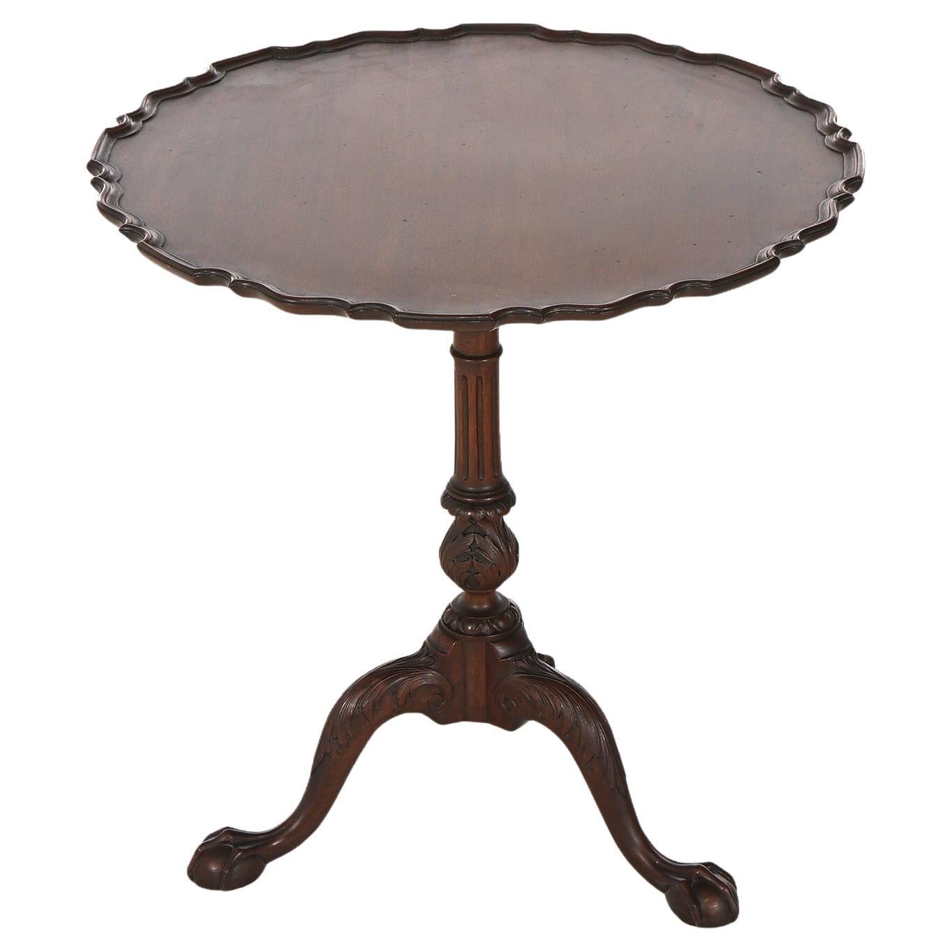 Antique Chippendale Carved Mahogany Pie Crust Tilt Top Table C1930 For Sale
