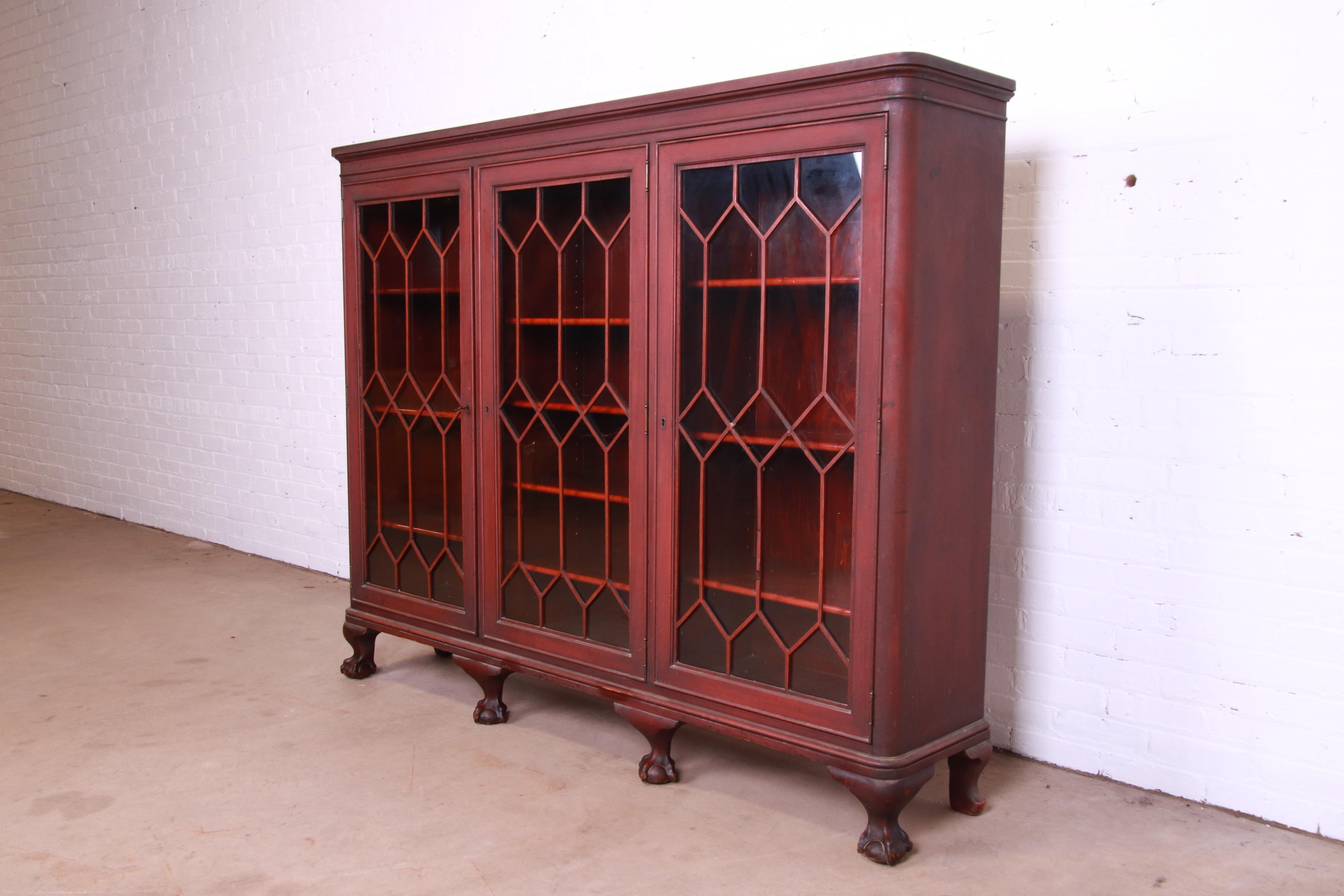 20th Century Antique Chippendale Carved Mahogany Triple Bookcase, Circa 1900