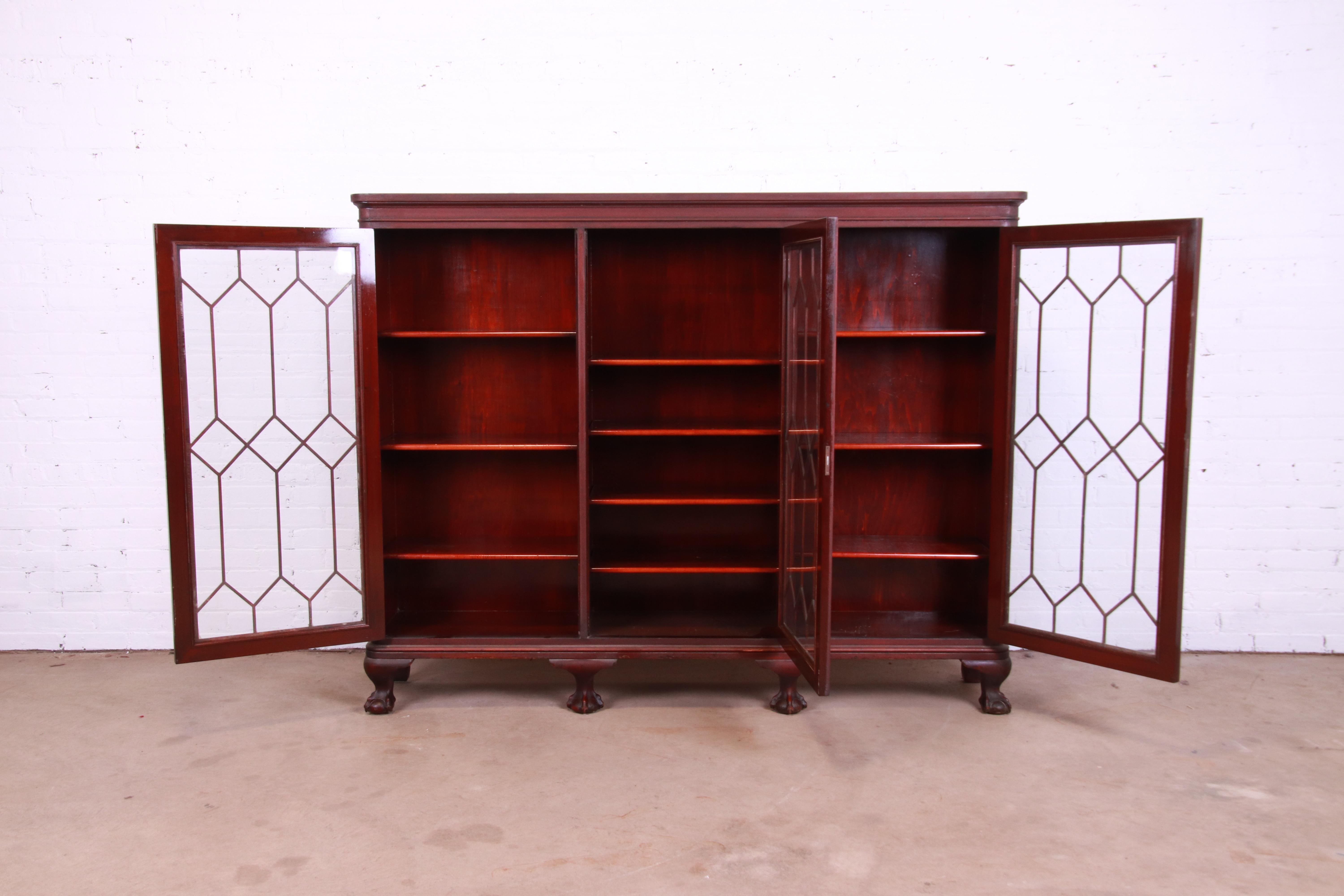 Antique Chippendale Carved Mahogany Triple Bookcase, Circa 1900 2