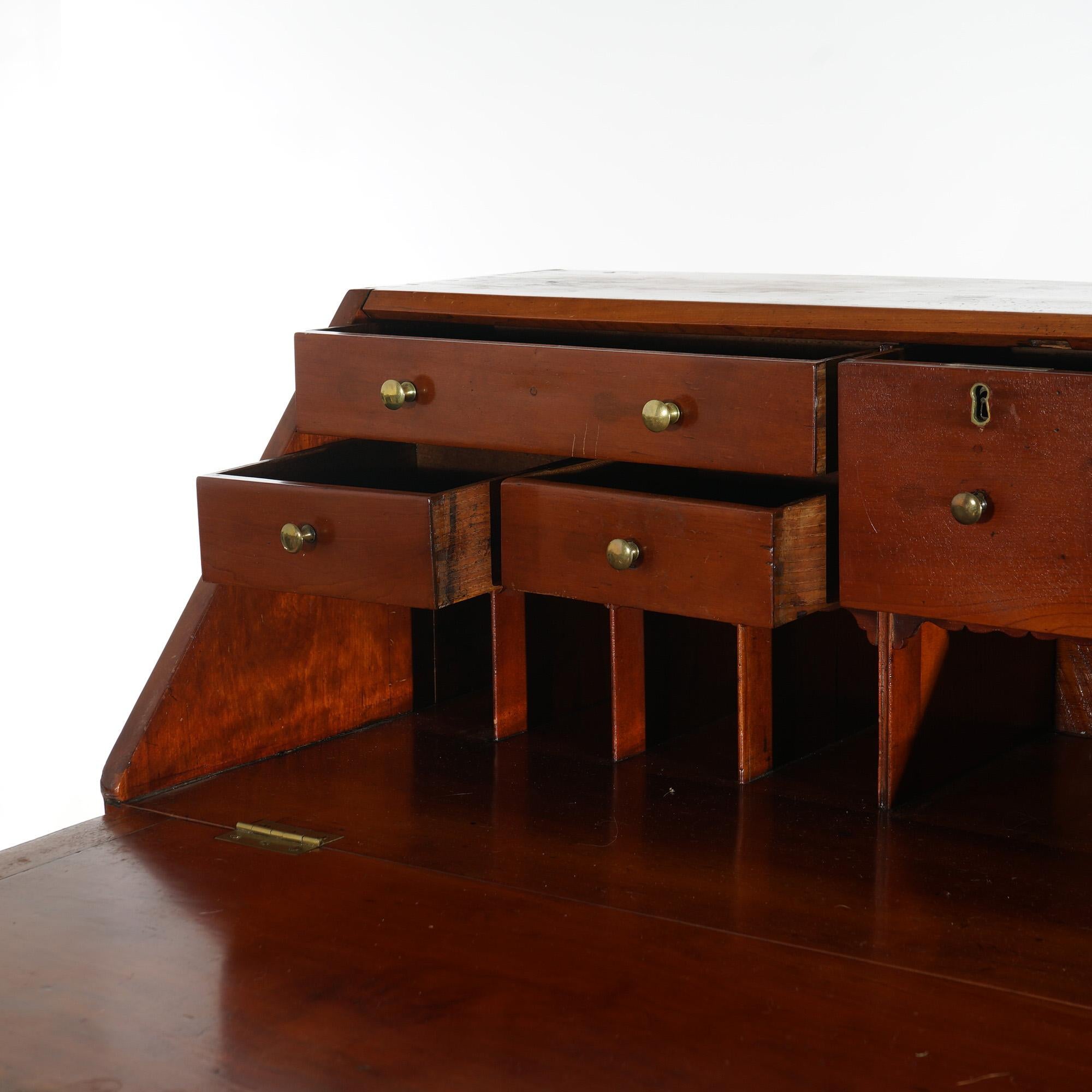 Antique Chippendale Cherry Slant-Front Desk with Four Drawers Circa 1830 9