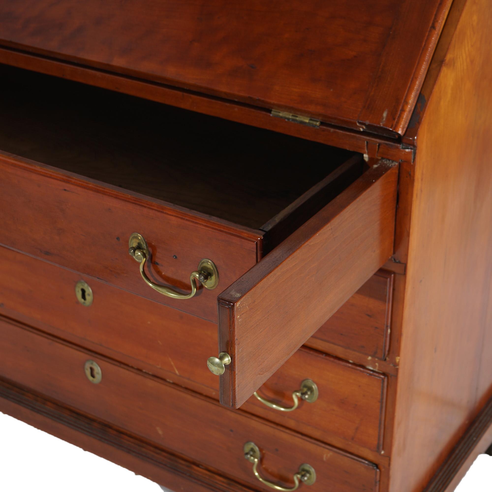 Antique Chippendale Cherry Slant-Front Desk with Four Drawers Circa 1830 12