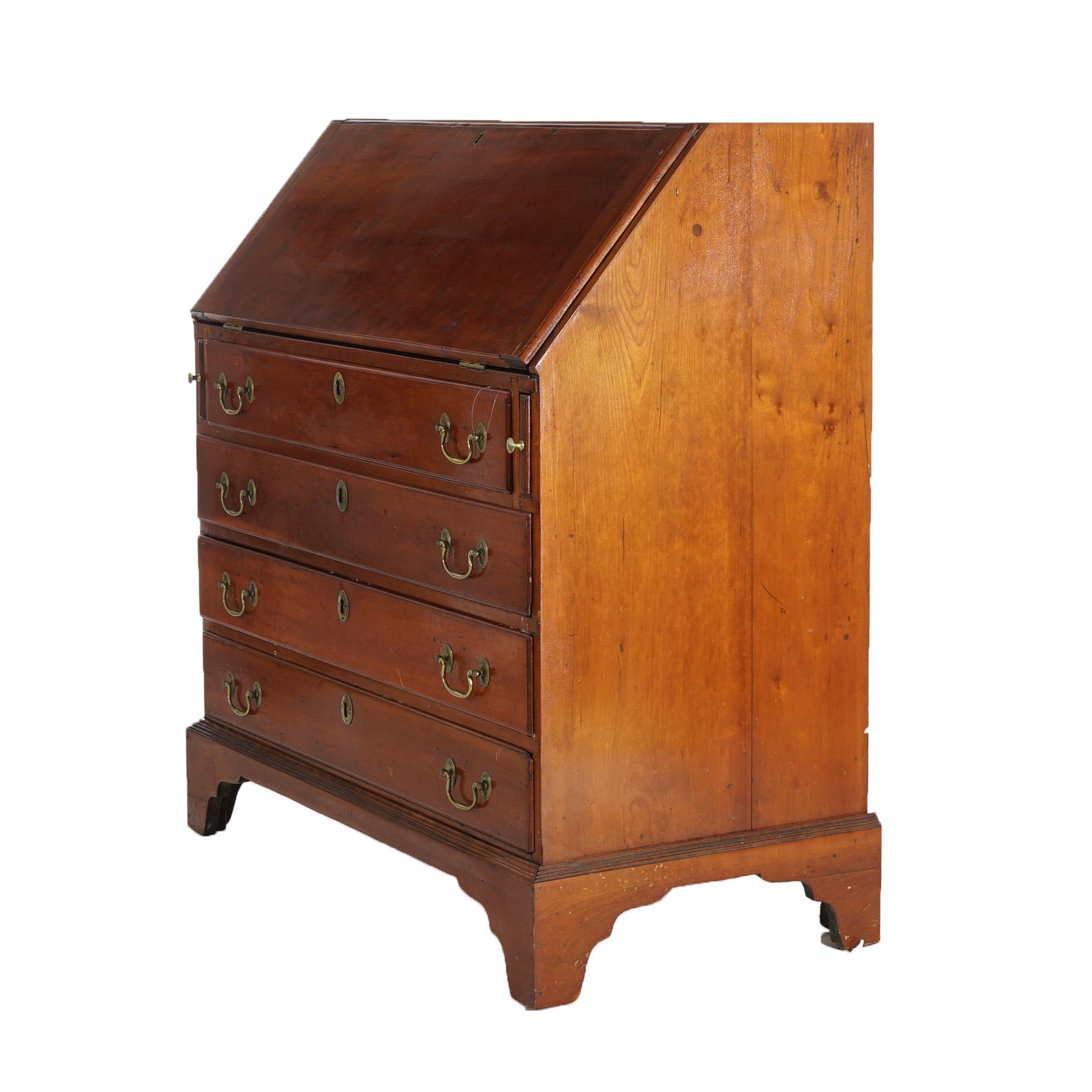 Antique Chippendale Cherry Slant-Front Desk with Four Drawers Circa 1830 In Good Condition In Big Flats, NY
