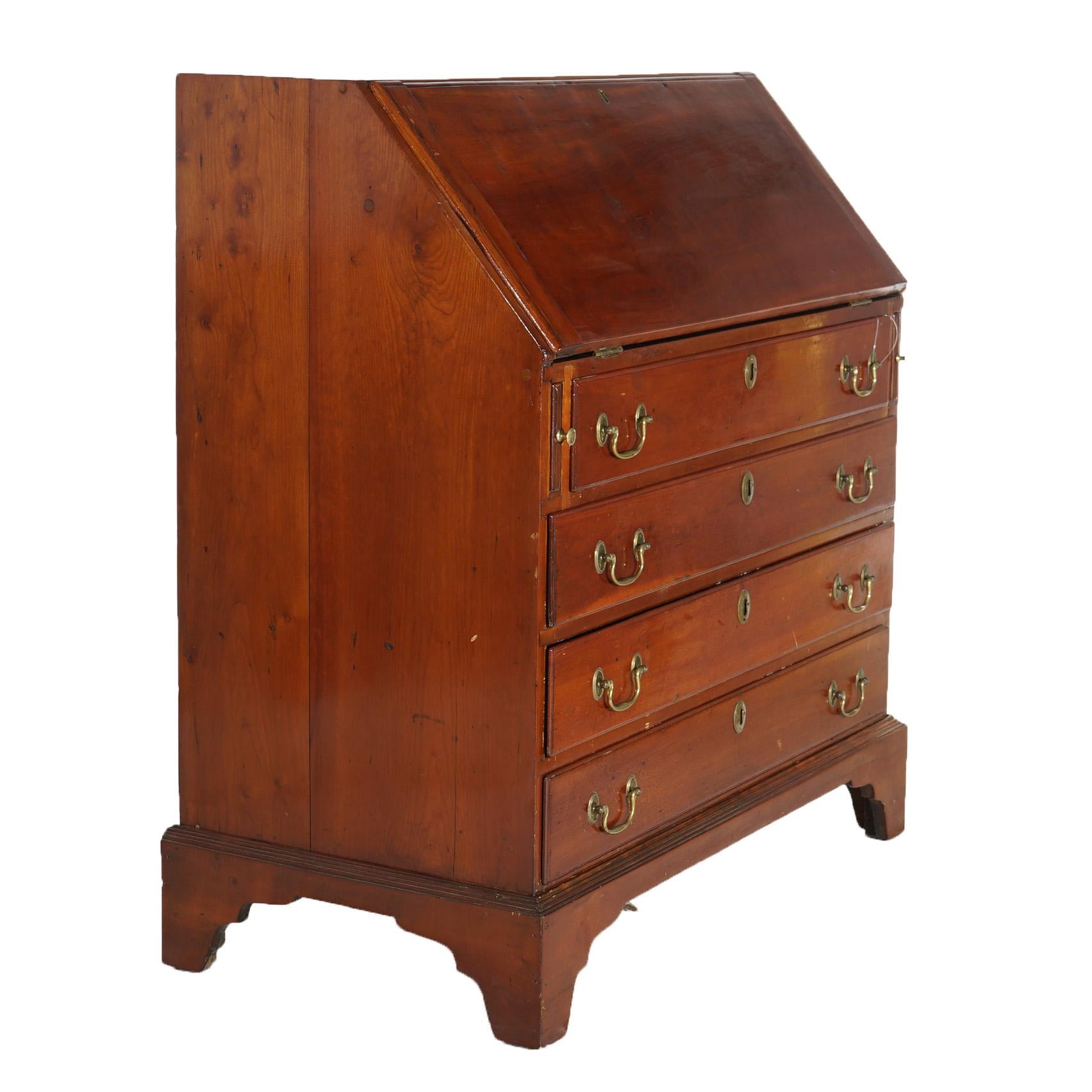 19th Century Antique Chippendale Cherry Slant-Front Desk with Four Drawers Circa 1830
