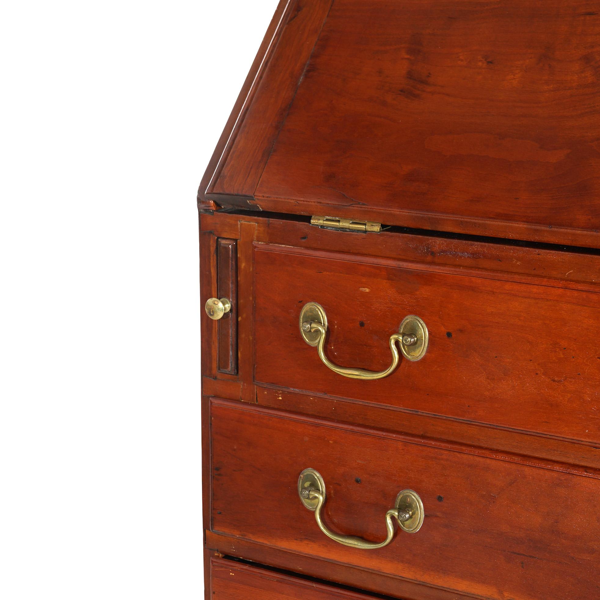 Antique Chippendale Cherry Slant-Front Desk with Four Drawers Circa 1830 2