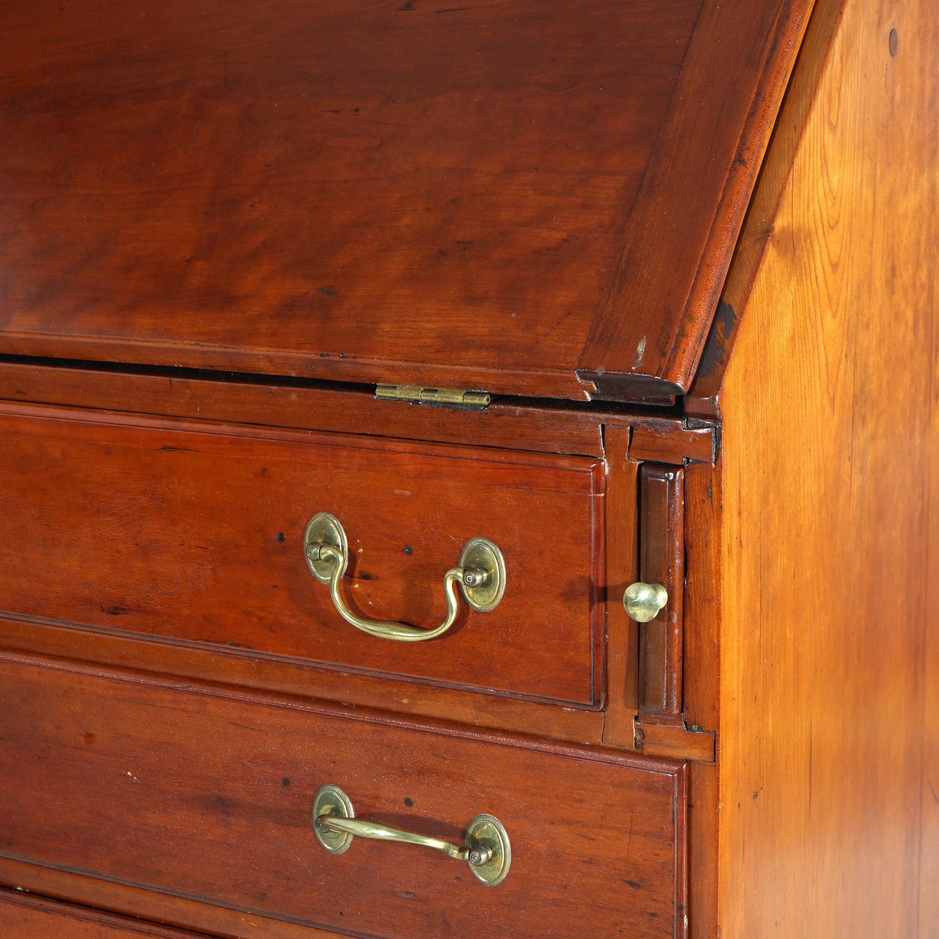 Antique Chippendale Cherry Slant-Front Desk with Four Drawers Circa 1830 3