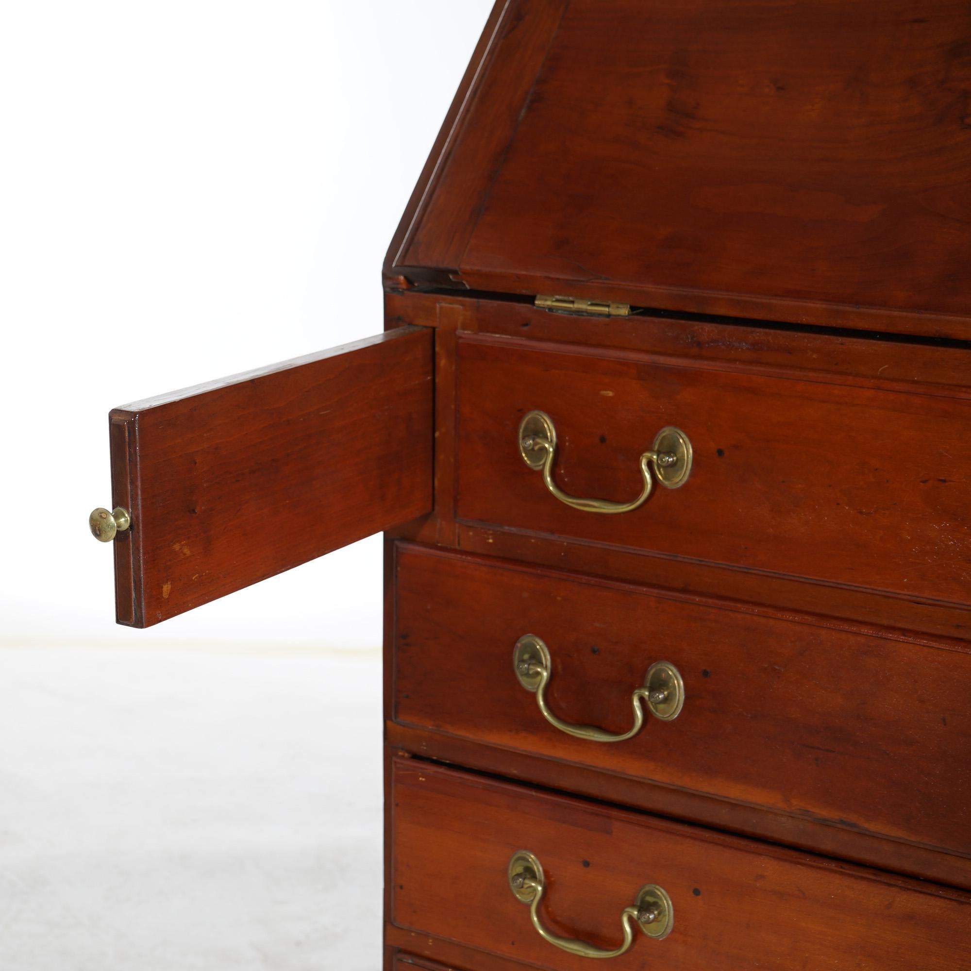 Antique Chippendale Cherry Slant-Front Desk with Four Drawers Circa 1830 5