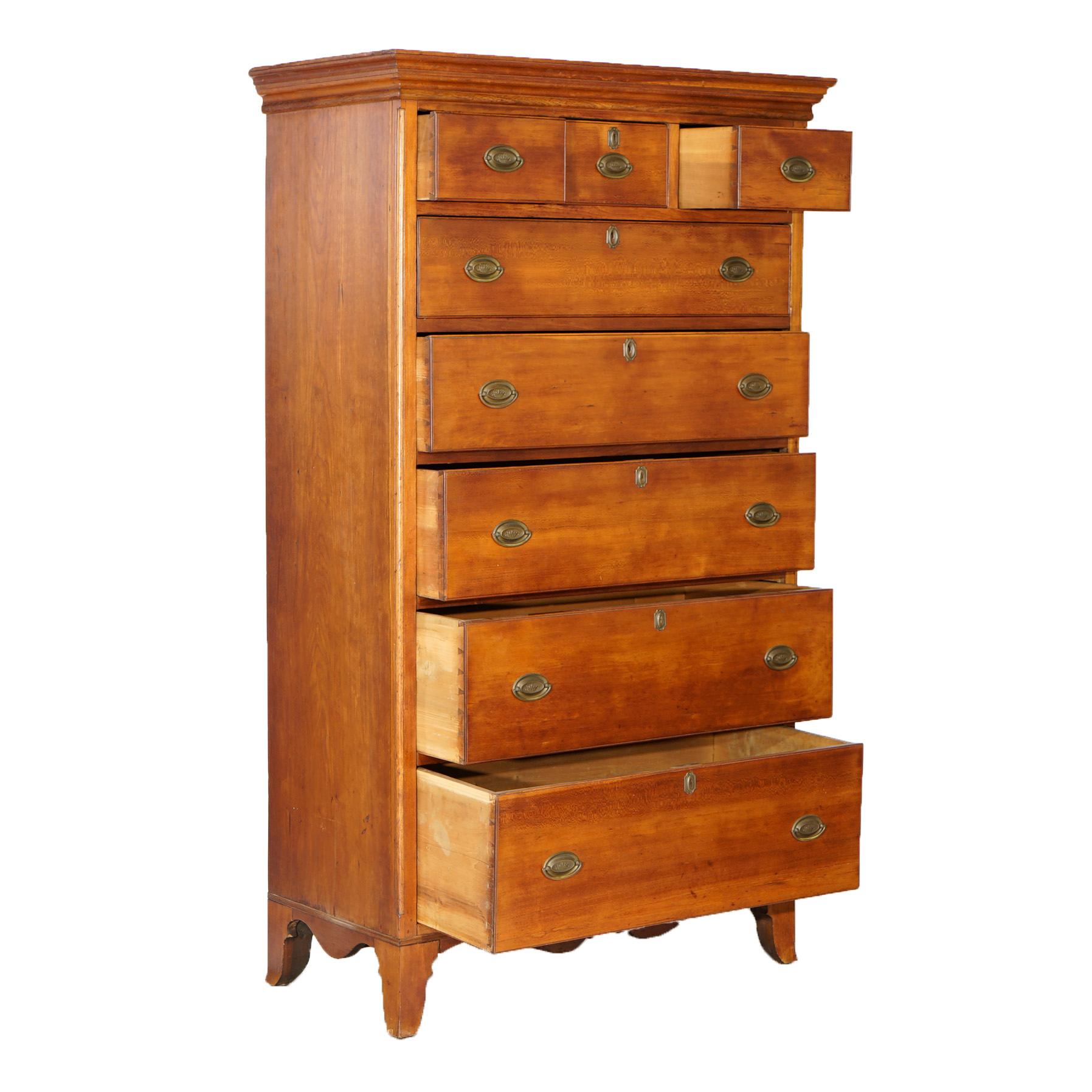 American Antique Chippendale Cherry Tall Chest, Circa 1820
