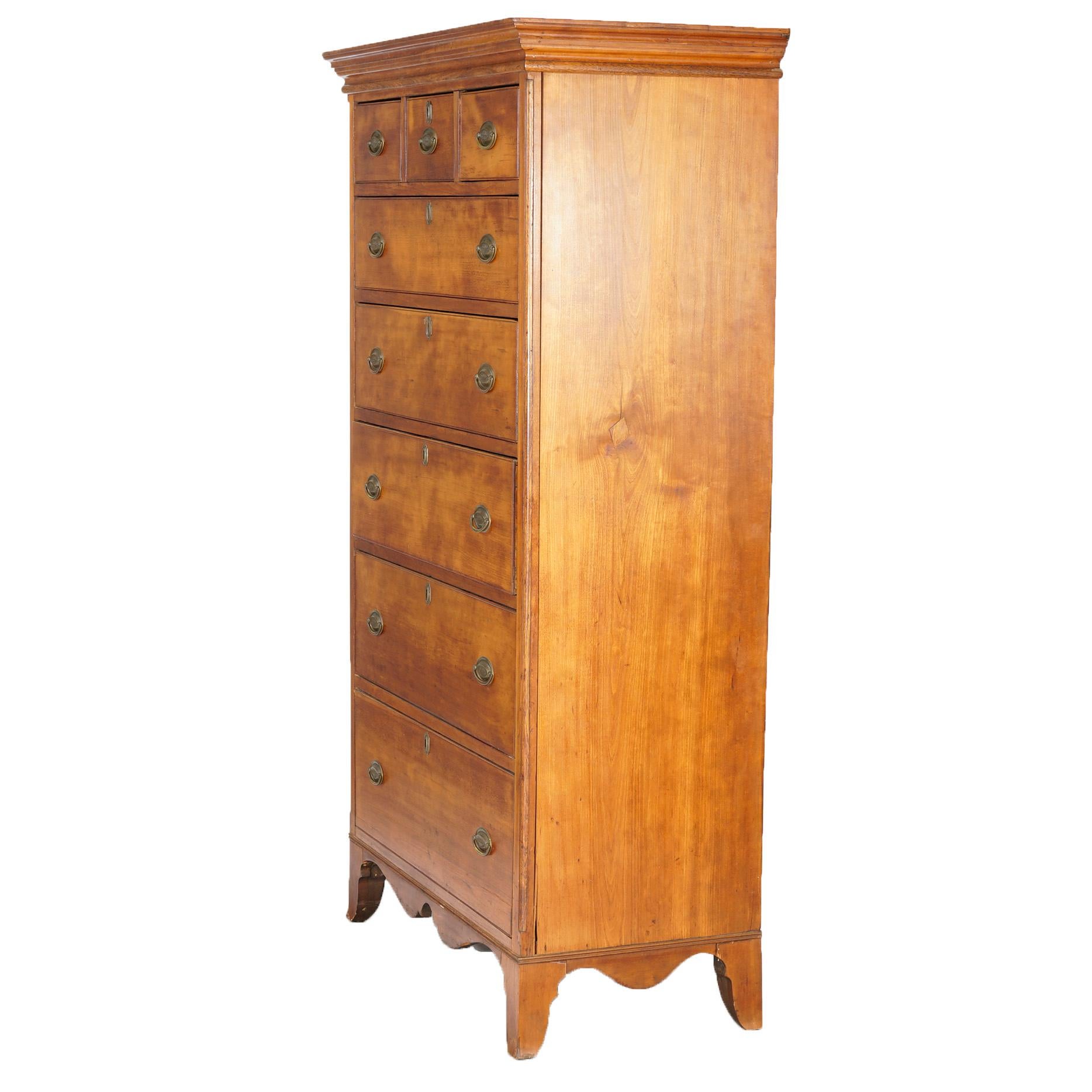 19th Century Antique Chippendale Cherry Tall Chest, Circa 1820