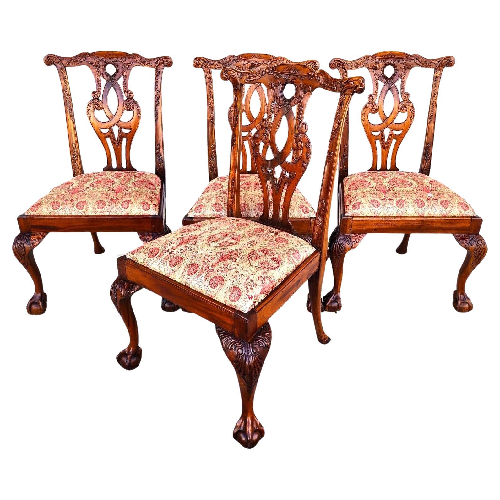 Antique Chippendale Dining Chairs Owl Mahogany - Set of 4 For Sale