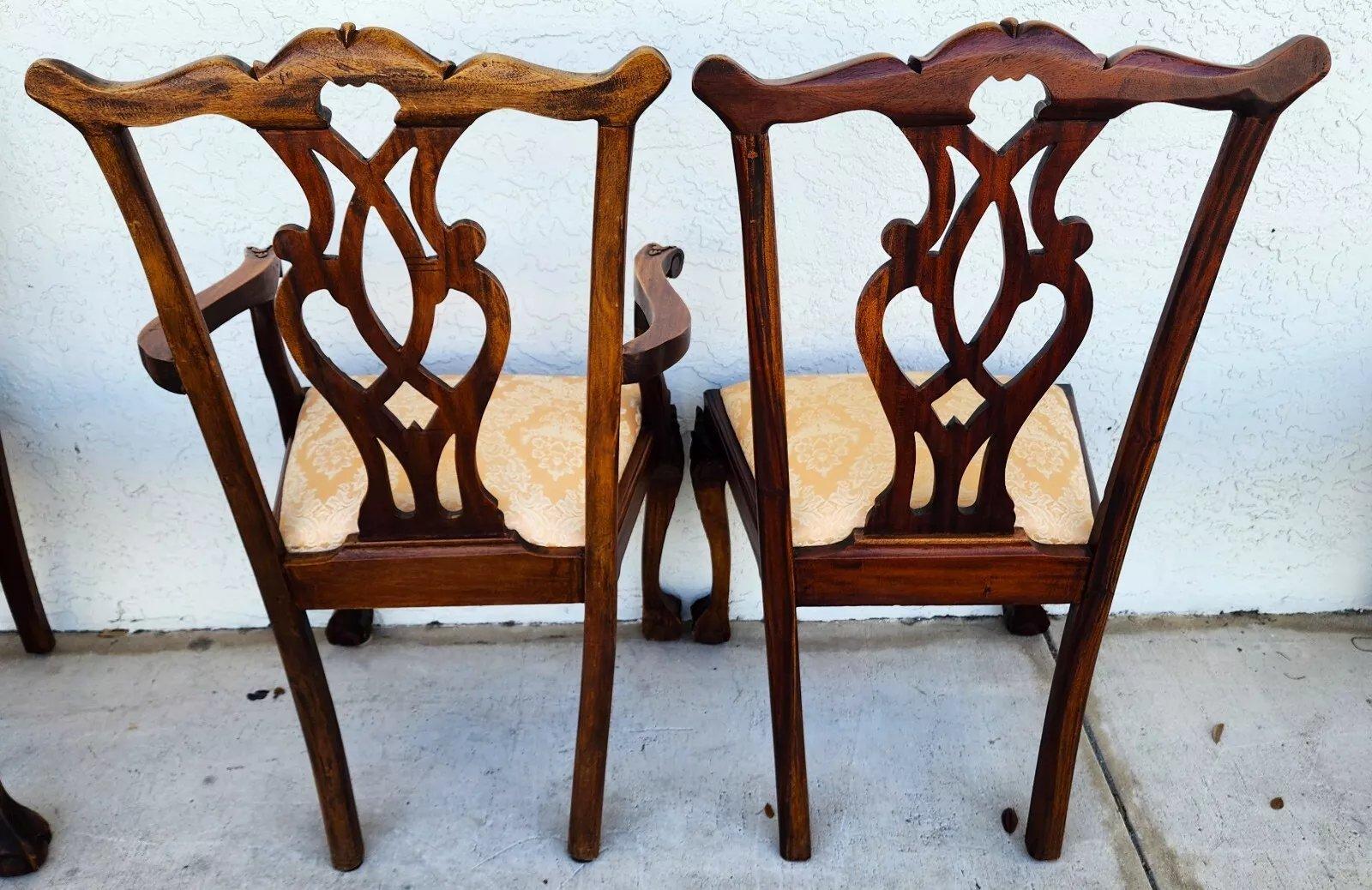 Mogano Set di 8 sedie da pranzo antiche Chippendale in vendita