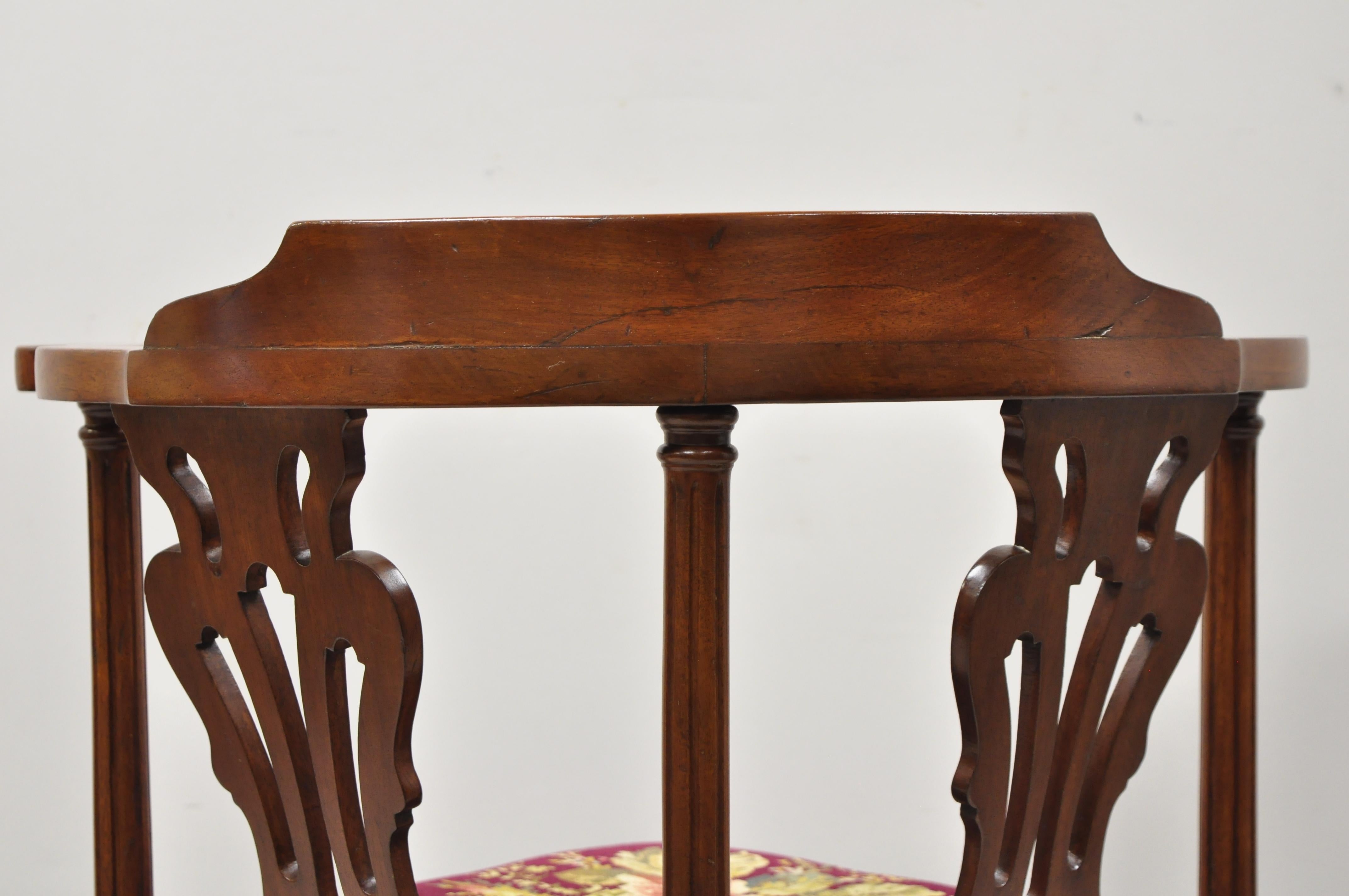 Antique Chippendale Georgian Carved Ball Claw Mahogany Needlepoint Corner Chair 2