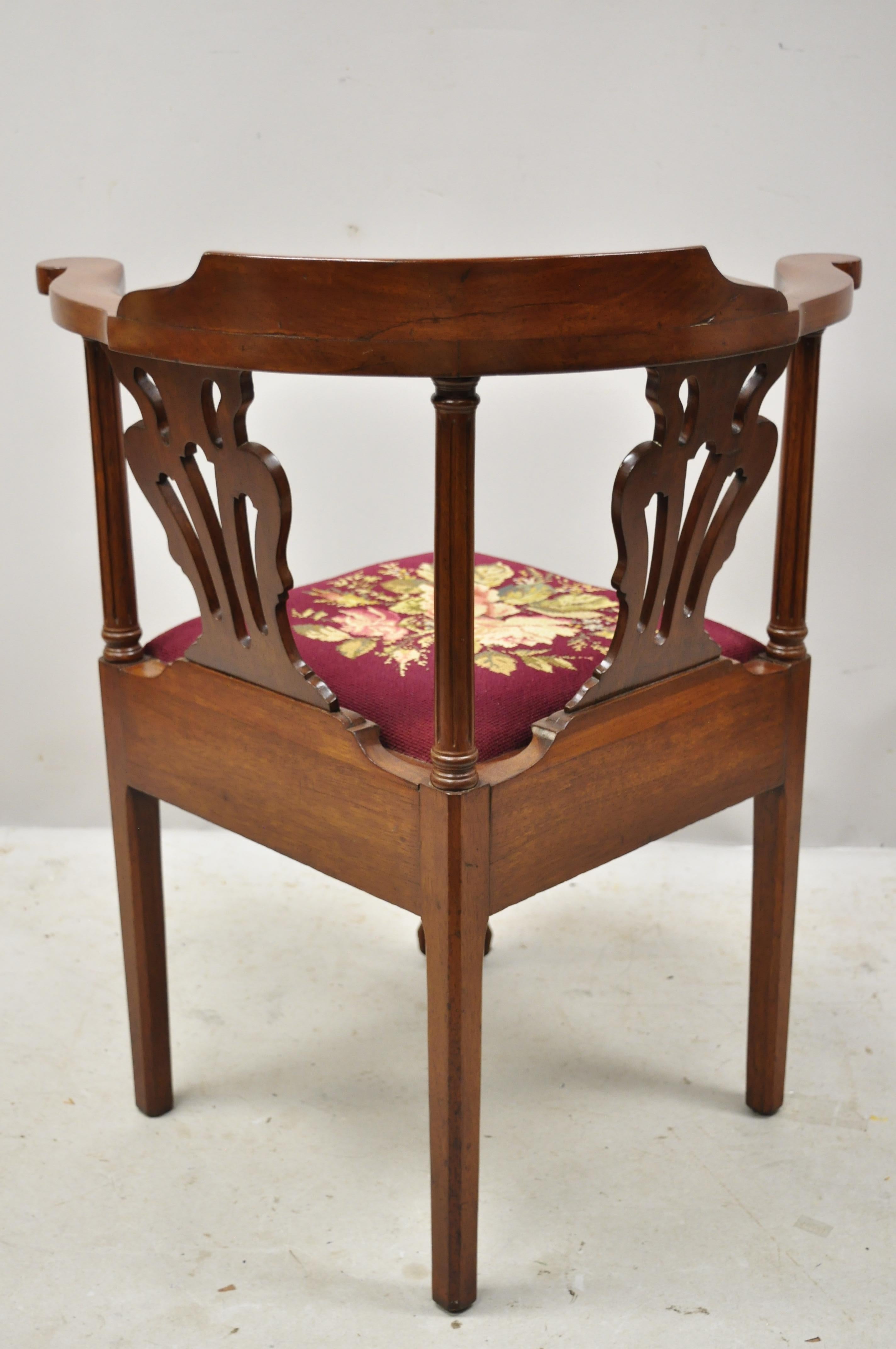 Antique Chippendale Georgian Carved Ball Claw Mahogany Needlepoint Corner Chair 4