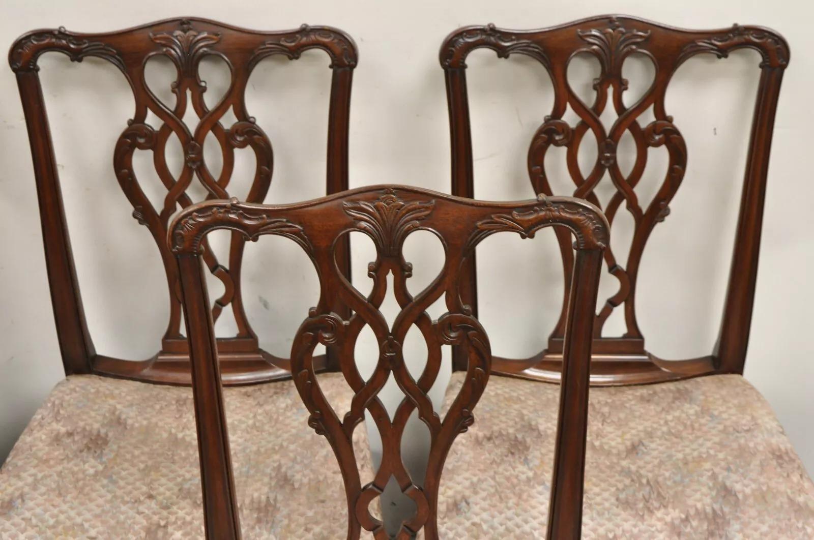 Antiche sedie da pranzo Chippendale in stile georgiano in mogano intagliato - Set di 6 in vendita 3