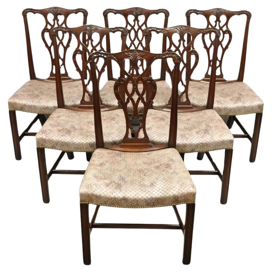Antique Chippendale Georgian Style Carved Mahogany Dining Side Chairs - Set of 6