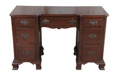 Antique Chippendale Georgian Style Mahogany Kneehole Vanity Writing Desk Mirror