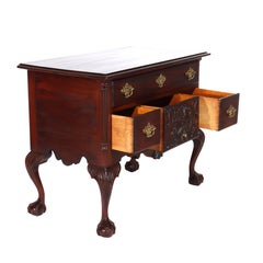 Antique Chippendale Low Boy with Carved Shell & Floral Mahogany C1920